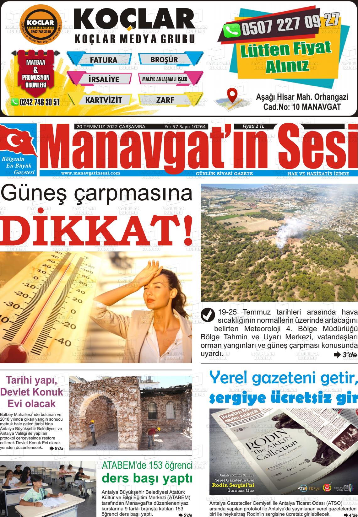 17 Eylül 2022 Manavgat'ın Sesi Gazete Manşeti