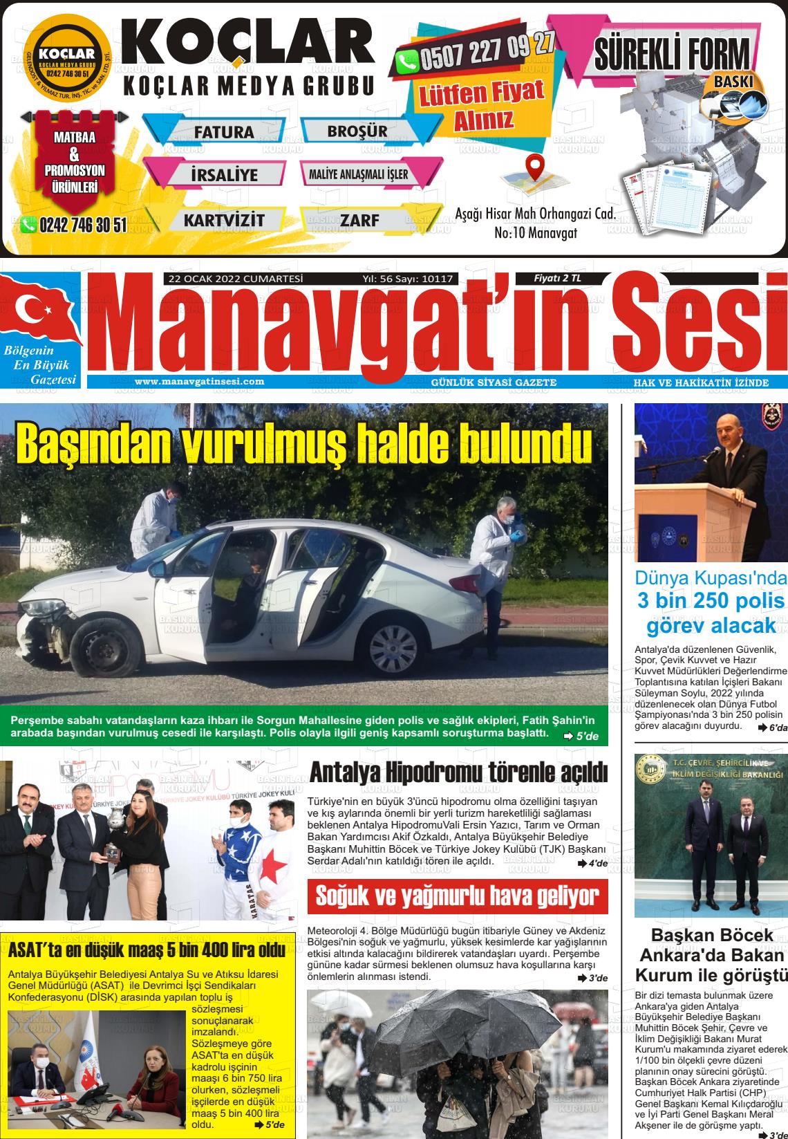 22 Ocak 2022 Manavgat'ın Sesi Gazete Manşeti