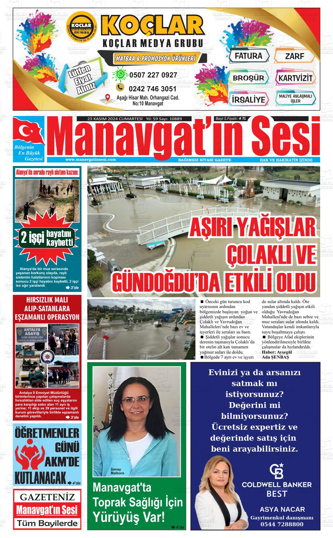 23 Kasım 2024 Manavgat'ın Sesi Gazete Manşeti