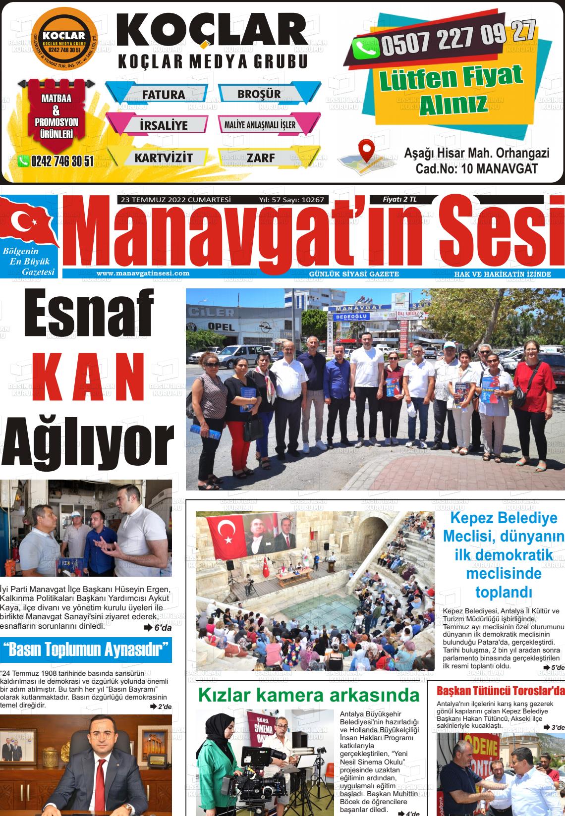 23 Temmuz 2022 Manavgat'ın Sesi Gazete Manşeti