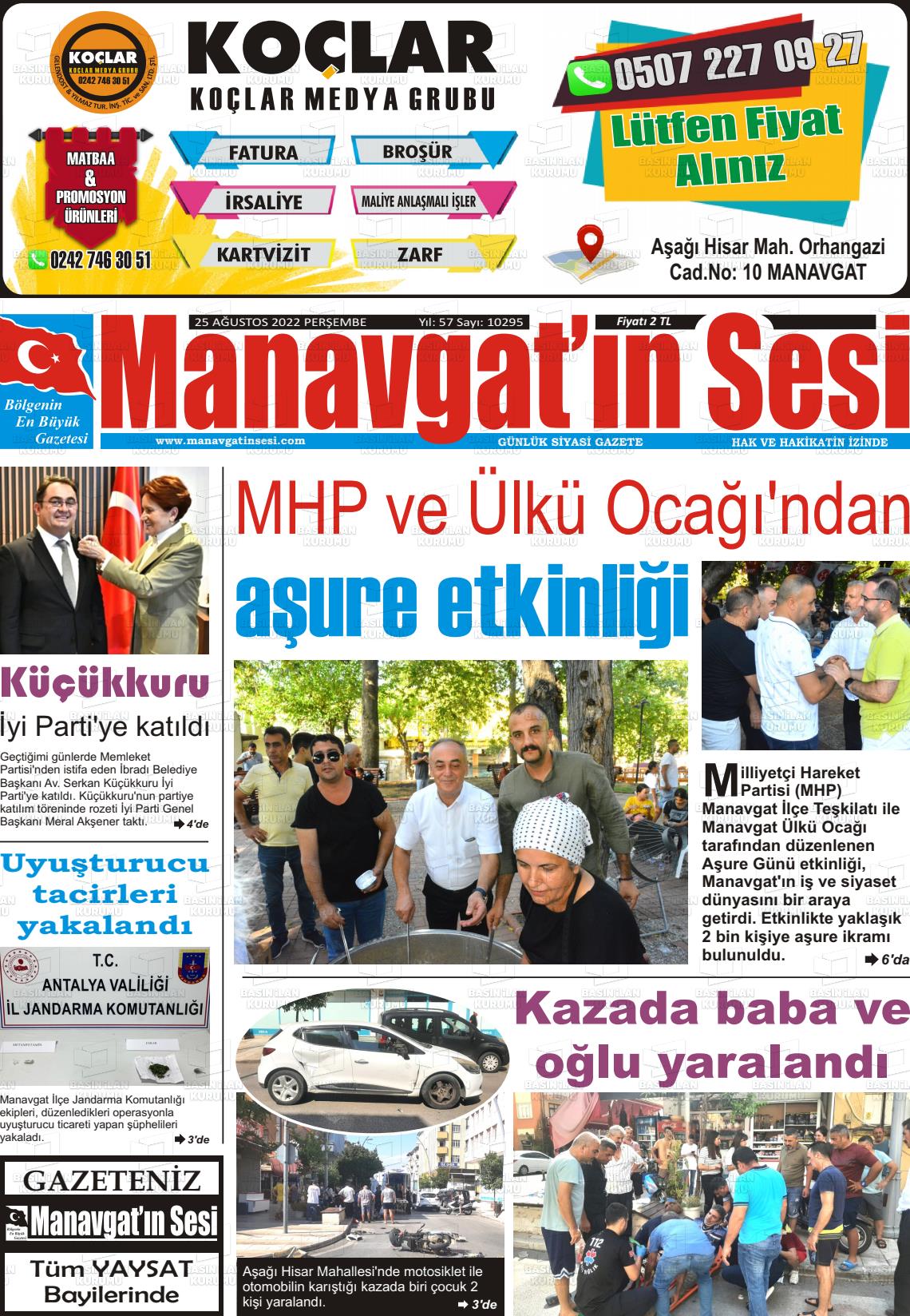 25 Ağustos 2022 Manavgat'ın Sesi Gazete Manşeti