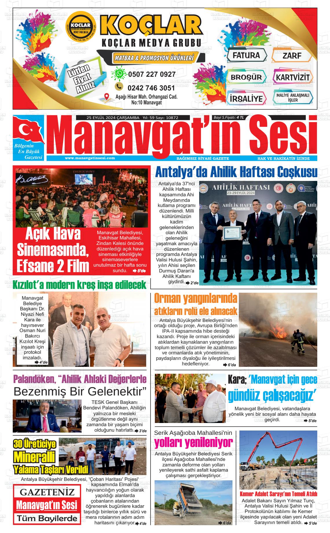 25 Eylül 2024 Manavgat'ın Sesi Gazete Manşeti