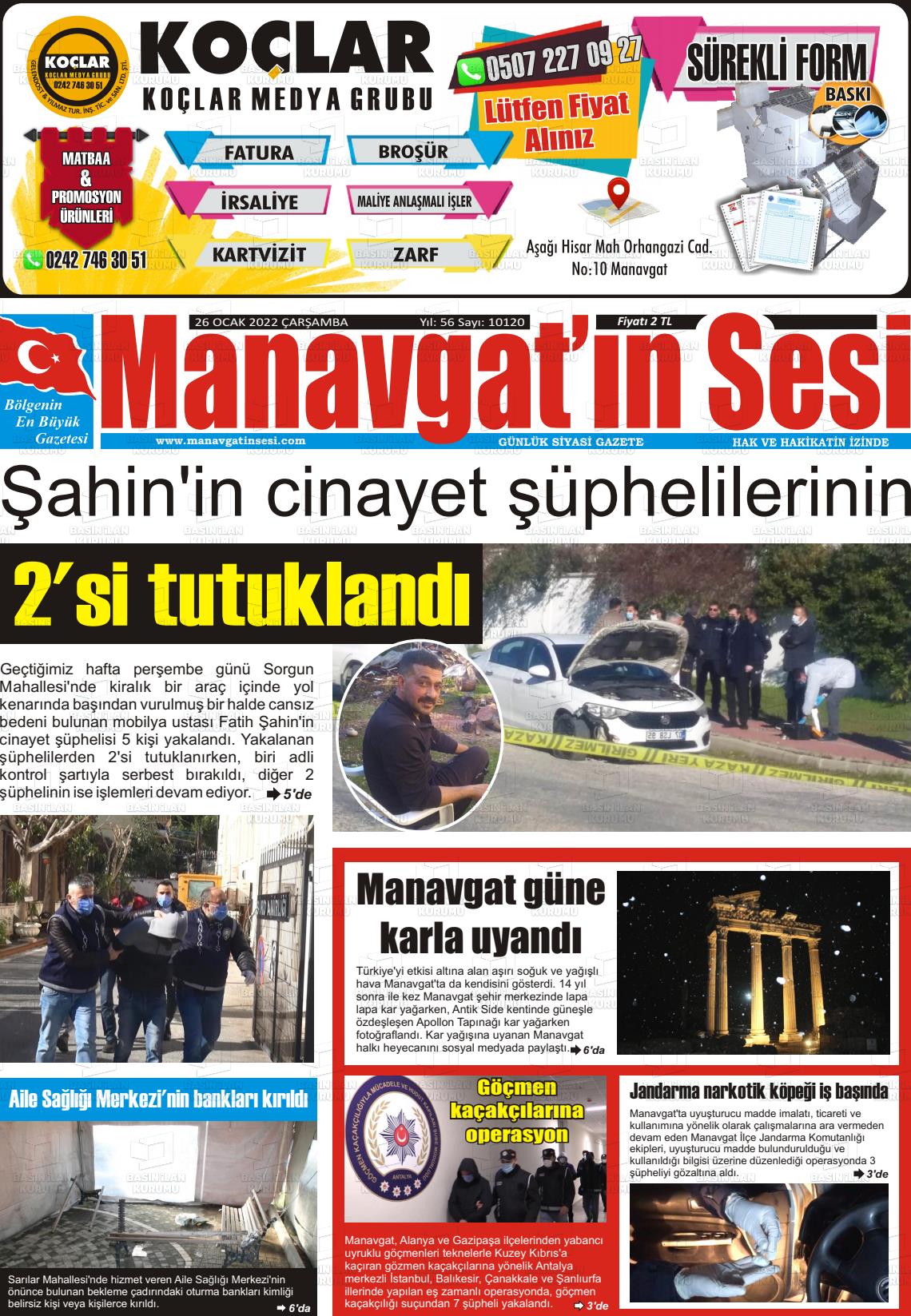 26 Ocak 2022 Manavgat'ın Sesi Gazete Manşeti