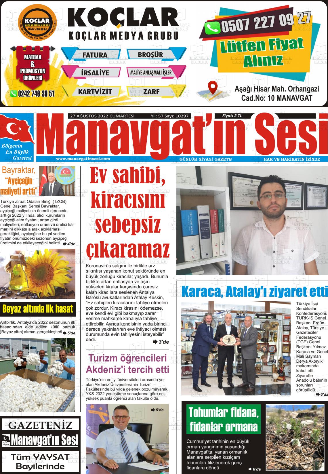 25 Ekim 2022 Manavgat'ın Sesi Gazete Manşeti