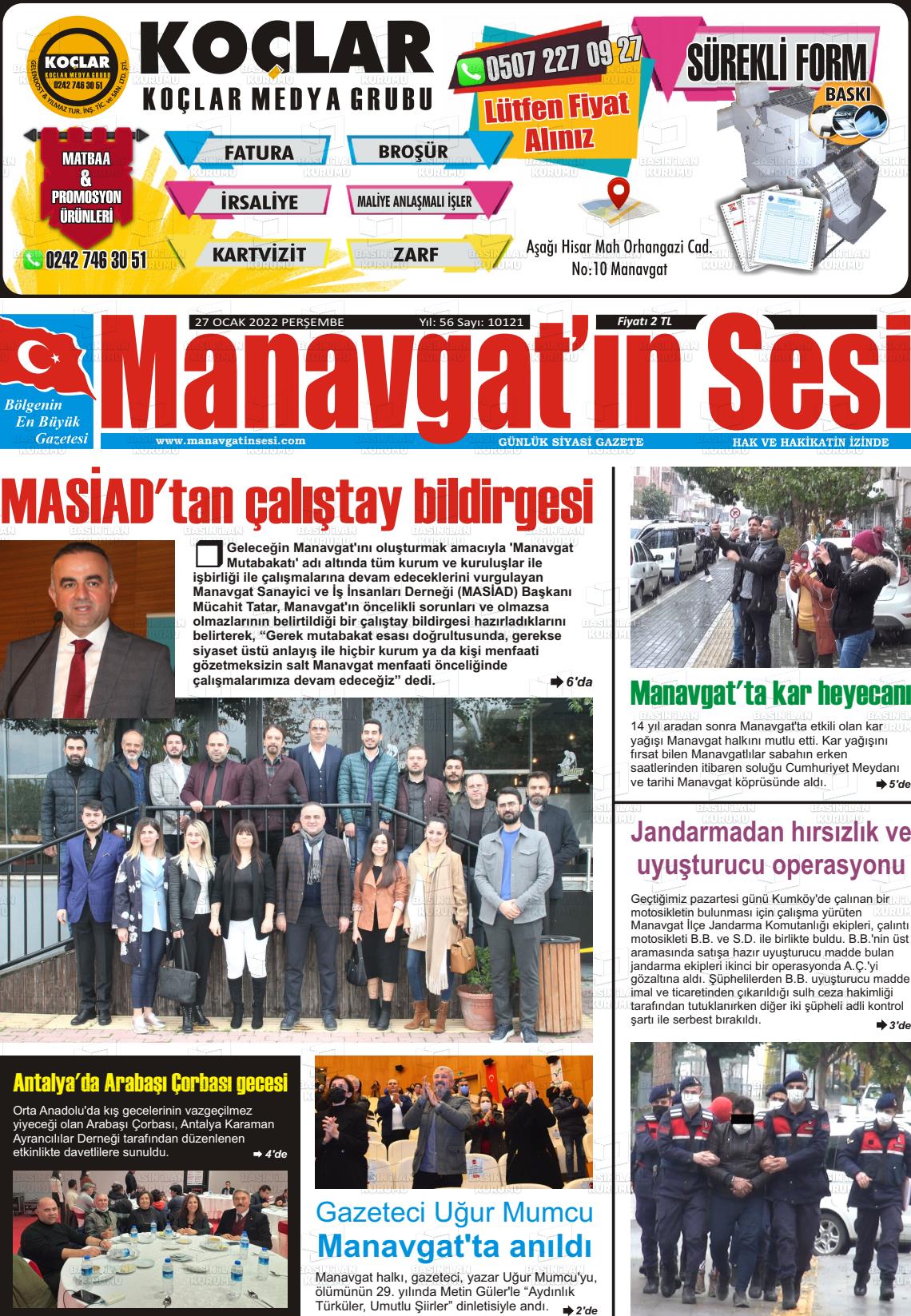 27 Ocak 2022 Manavgat'ın Sesi Gazete Manşeti