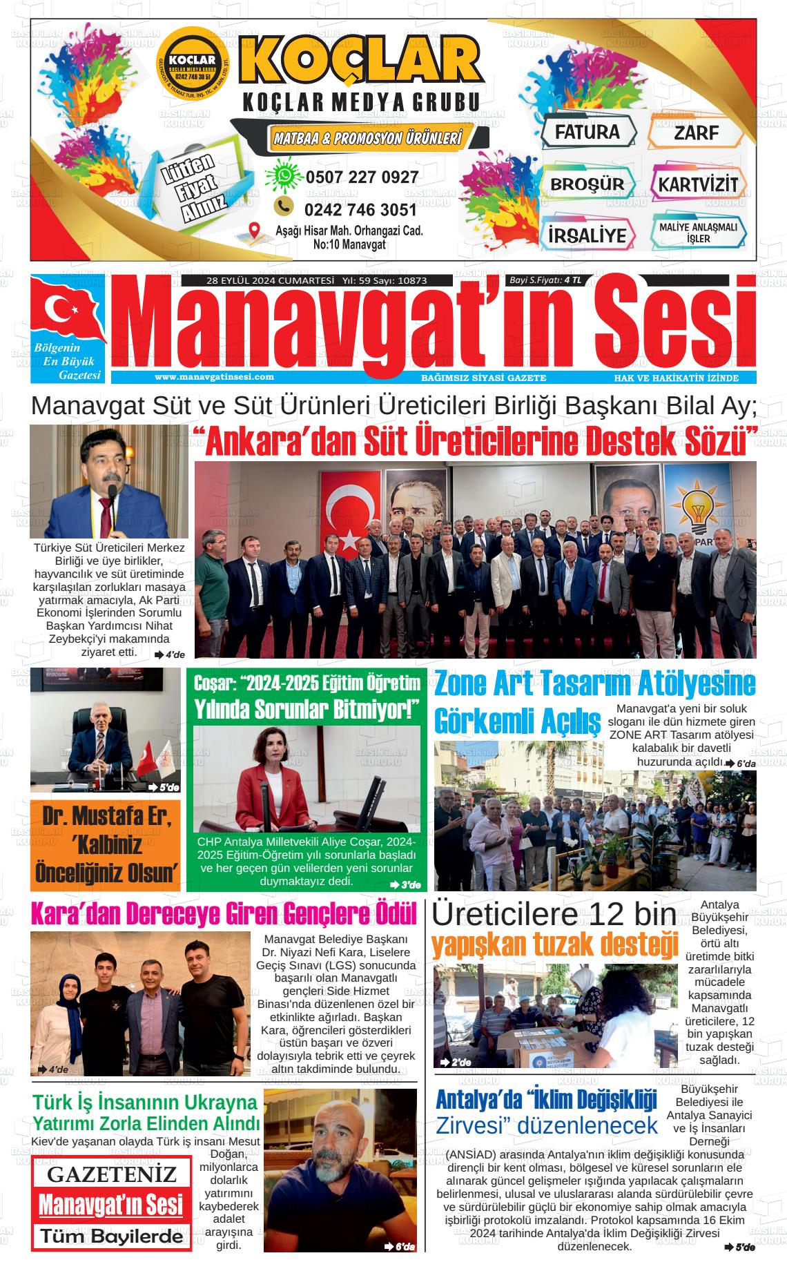 28 Eylül 2024 Manavgat'ın Sesi Gazete Manşeti