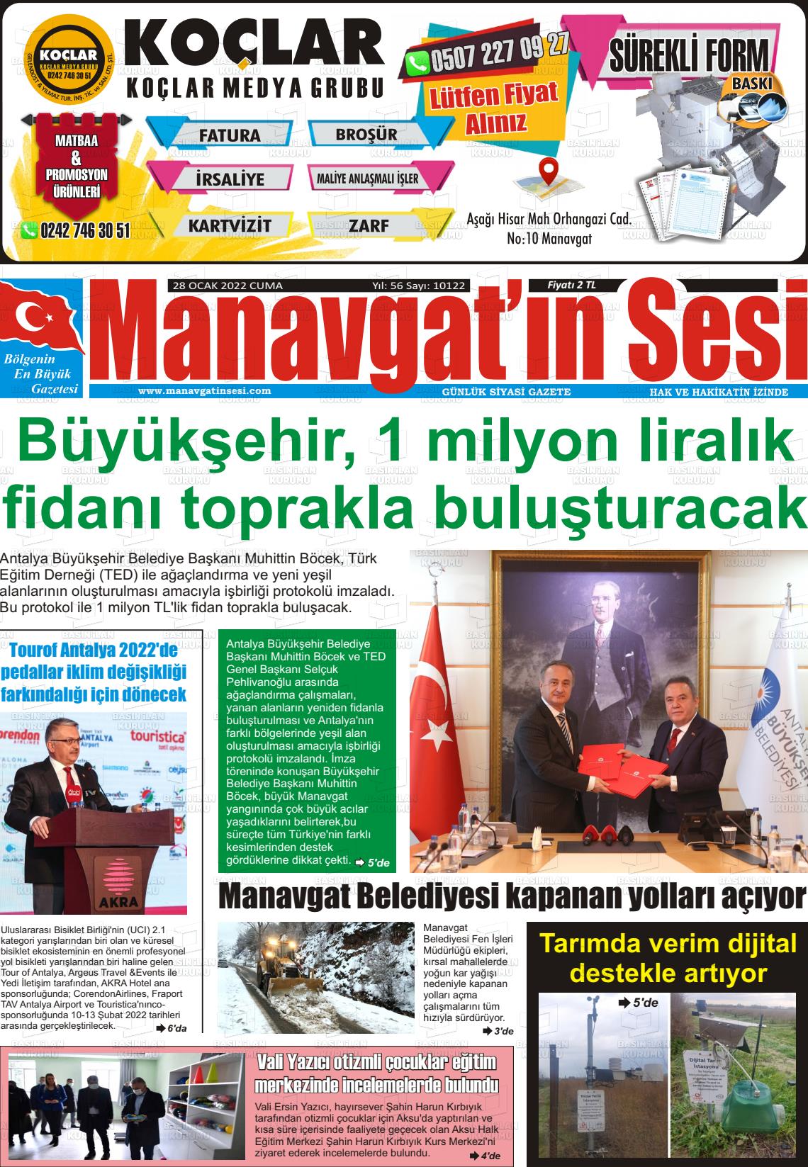 28 Ocak 2022 Manavgat'ın Sesi Gazete Manşeti