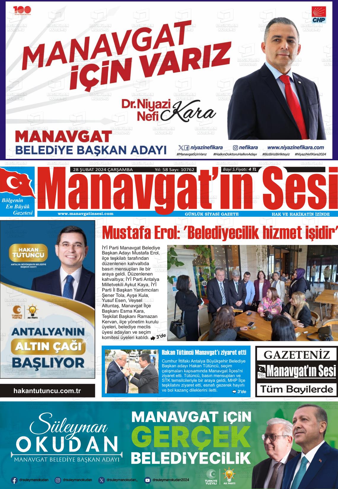 28 Şubat 2024 Manavgat'ın Sesi Gazete Manşeti