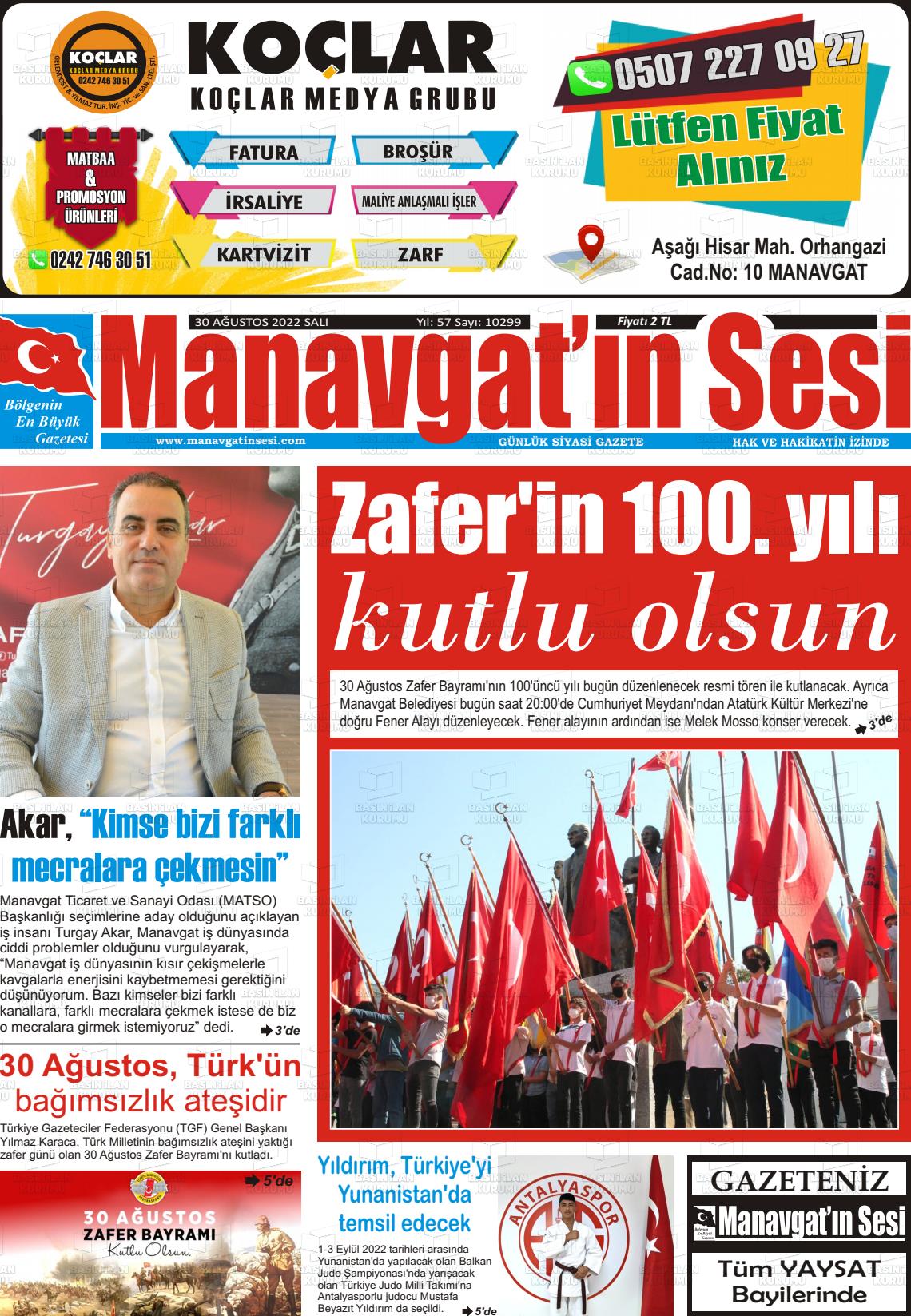 28 Ekim 2022 Manavgat'ın Sesi Gazete Manşeti