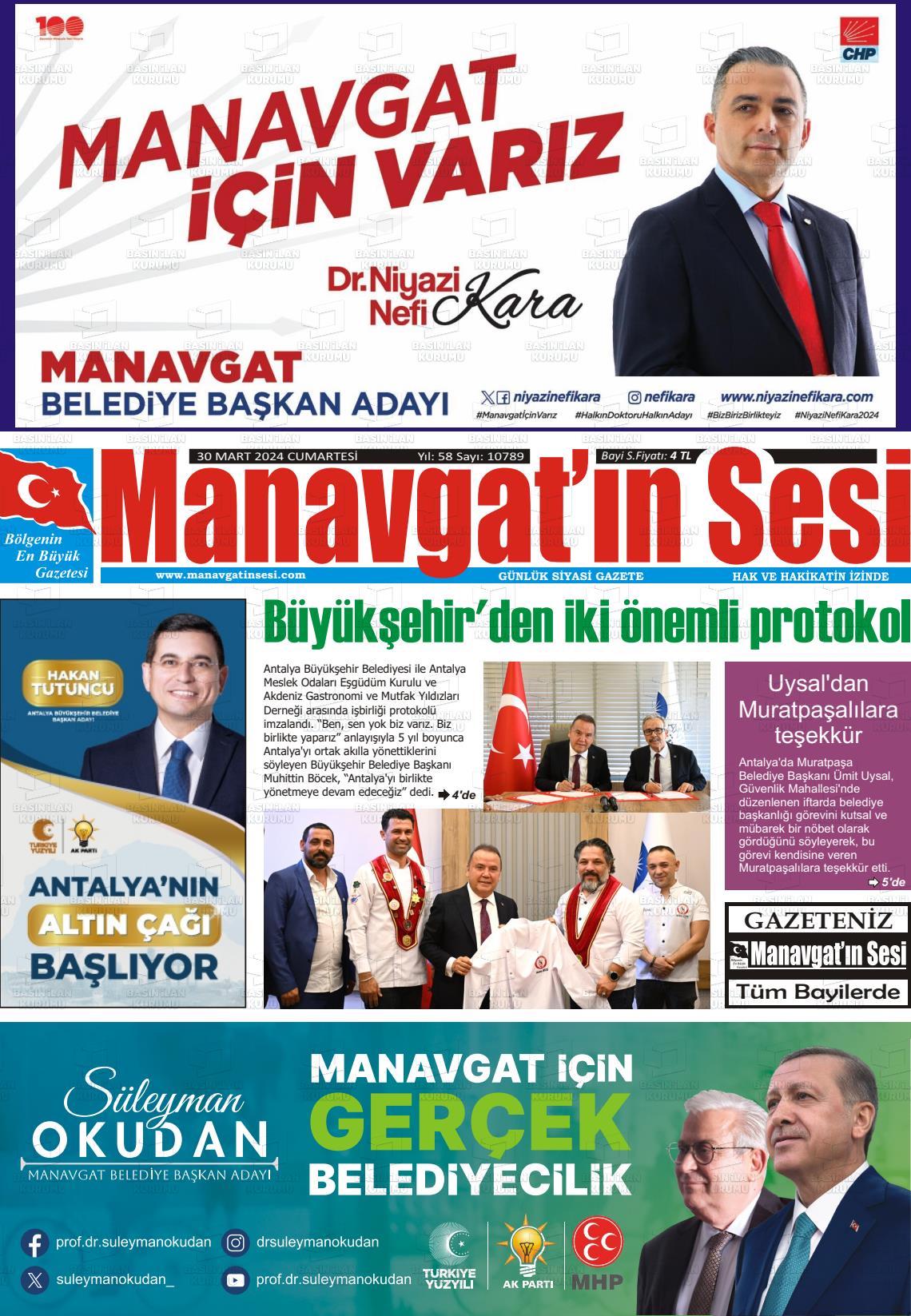 30 Mart 2024 Manavgat'ın Sesi Gazete Manşeti