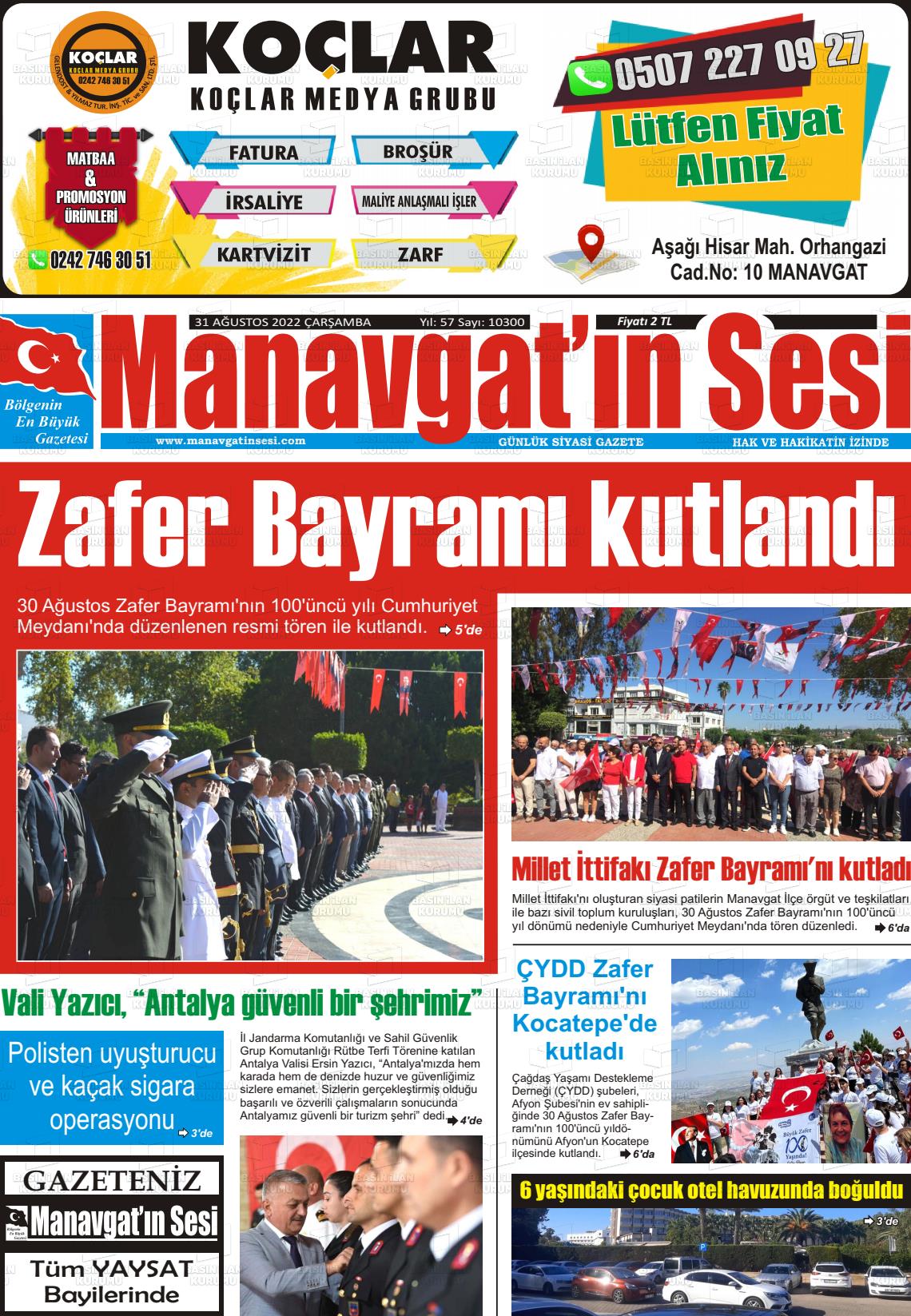 29 Ekim 2022 Manavgat'ın Sesi Gazete Manşeti