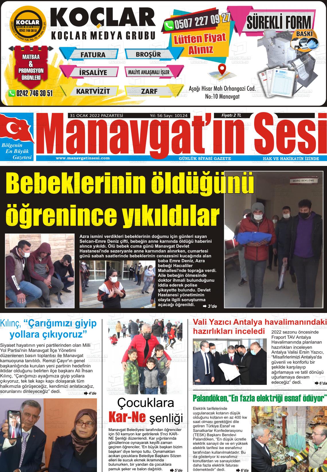 31 Ocak 2022 Manavgat'ın Sesi Gazete Manşeti