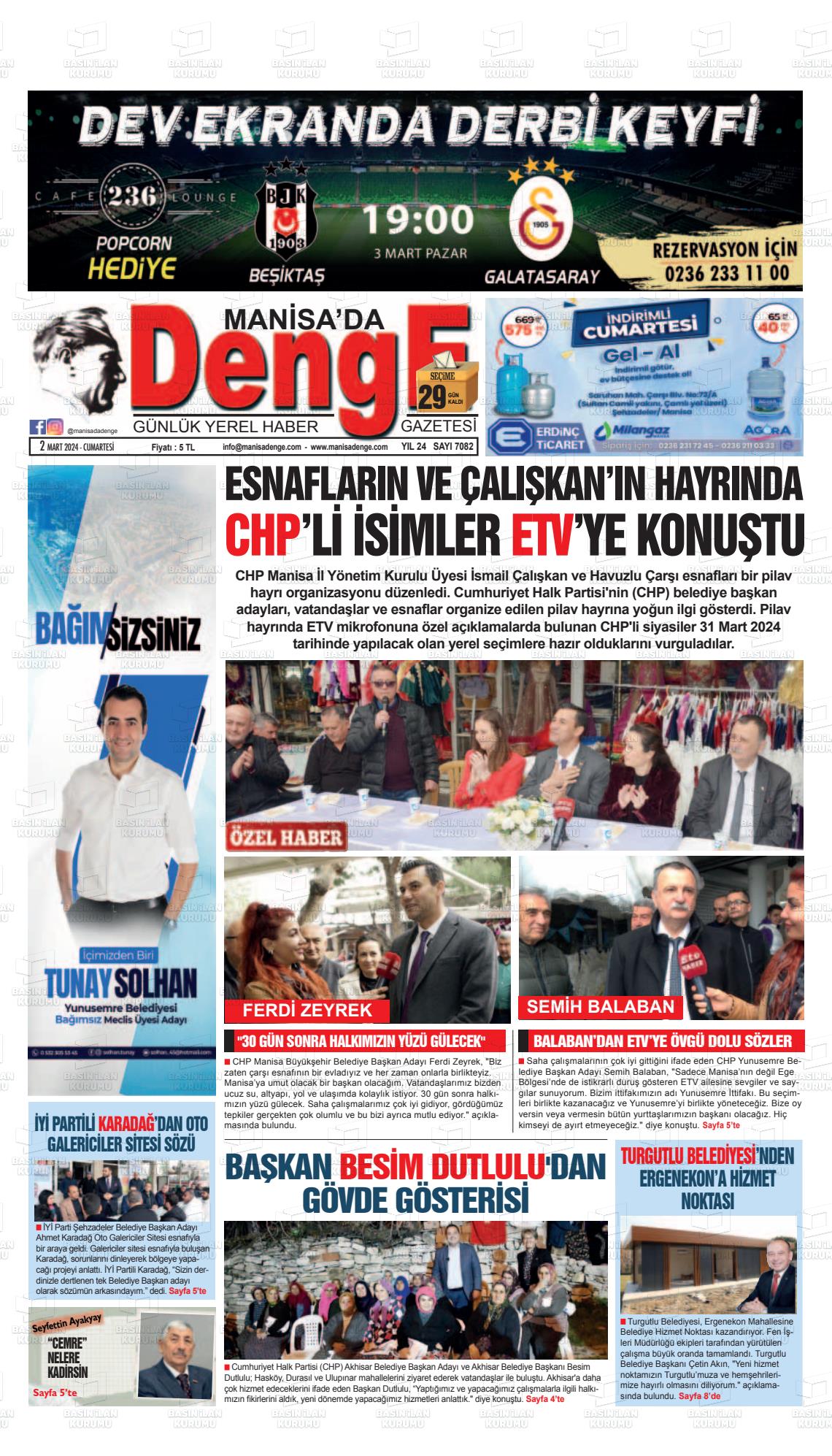 02 Mart 2024 Manisada Denge Gazete Manşeti