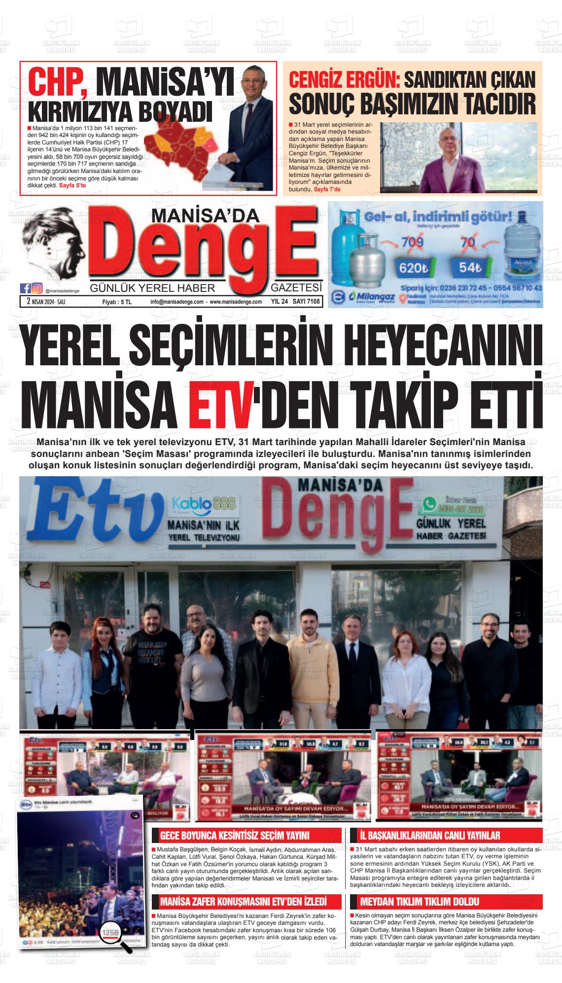 02 Nisan 2024 Manisada Denge Gazete Manşeti