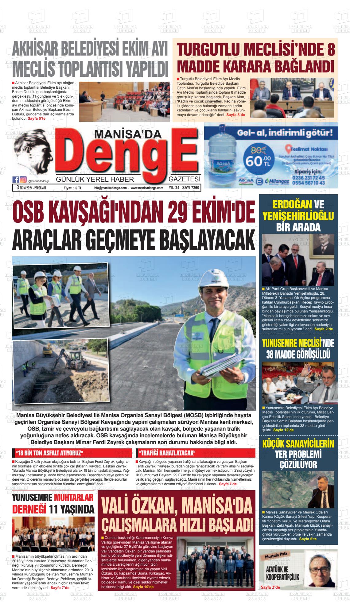 03 Ekim 2024 Manisada Denge Gazete Manşeti