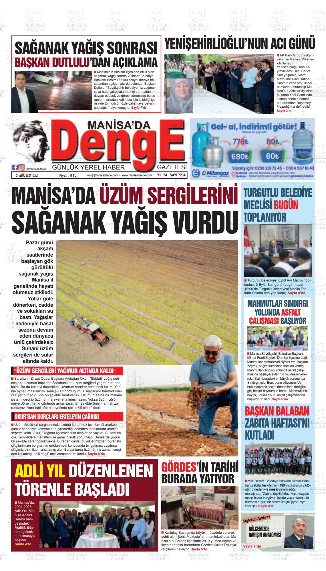 03 Eylül 2024 Manisada Denge Gazete Manşeti