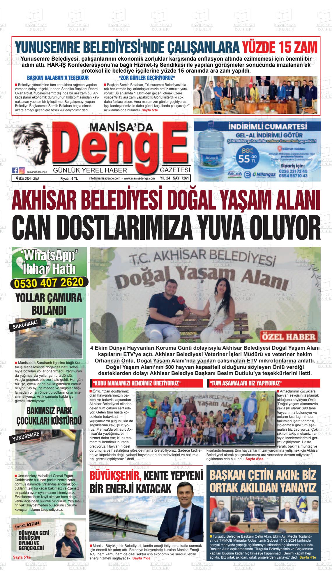 04 Ekim 2024 Manisada Denge Gazete Manşeti