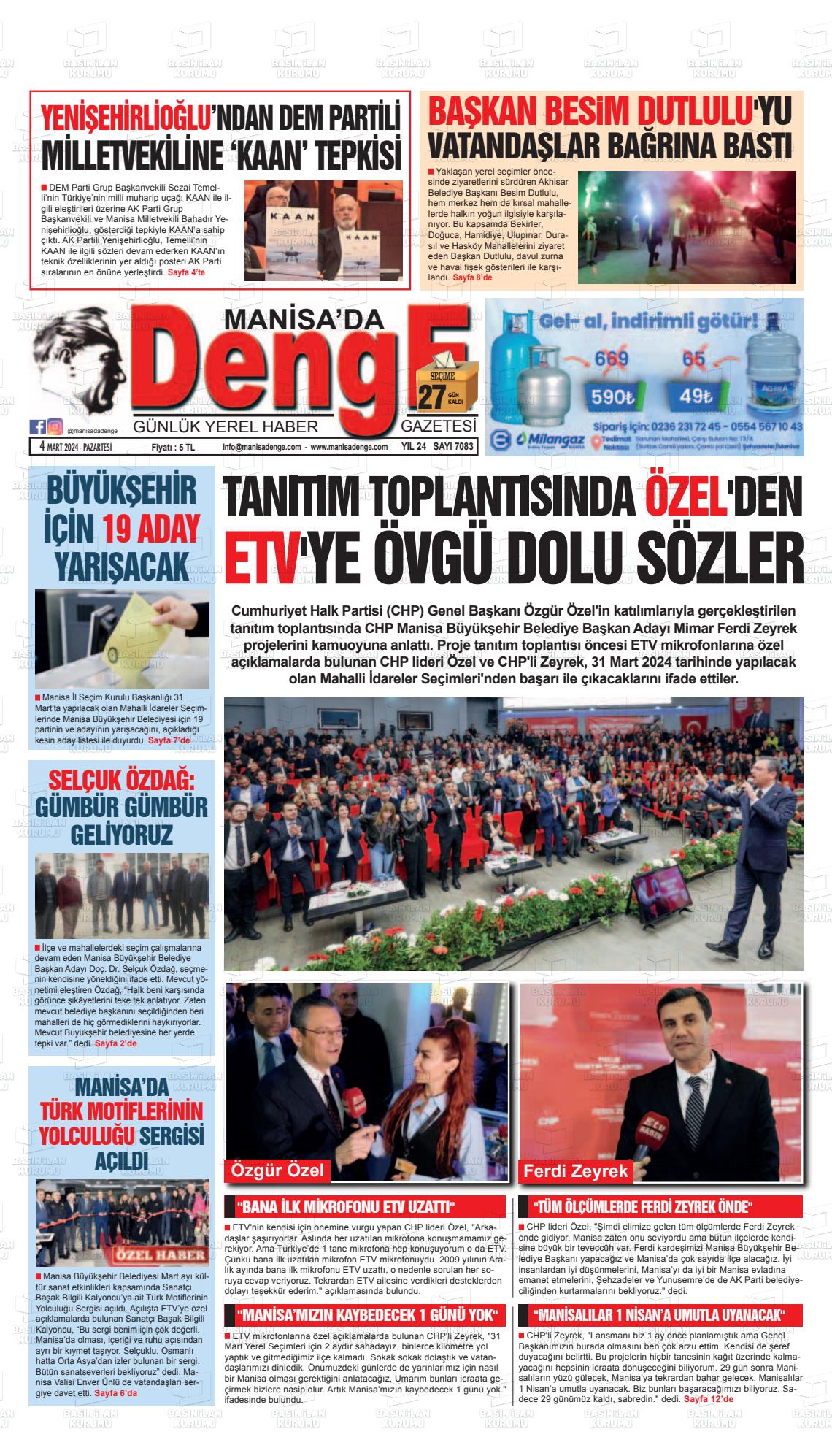 04 Mart 2024 Manisada Denge Gazete Manşeti