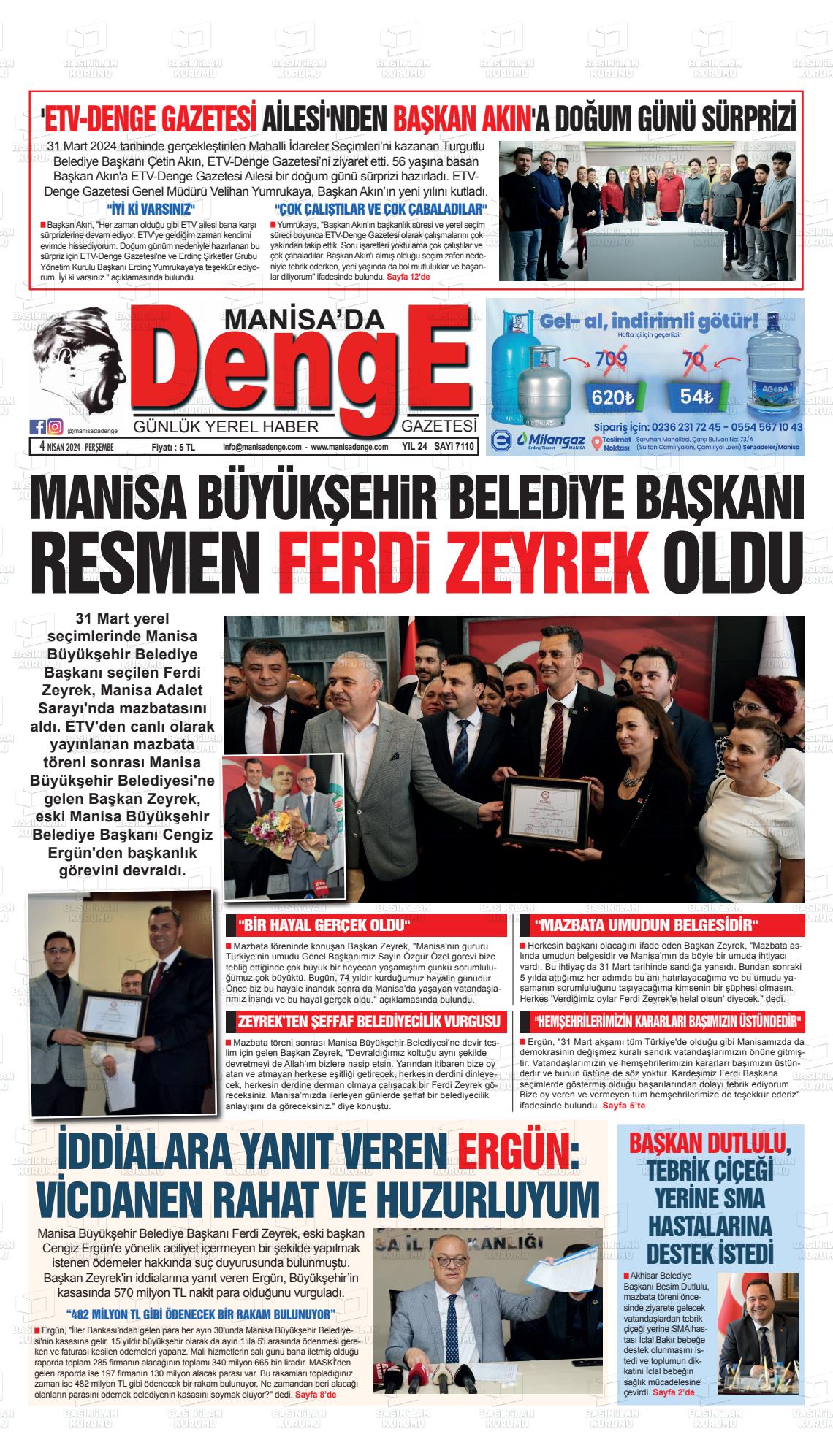 04 Nisan 2024 Manisada Denge Gazete Manşeti