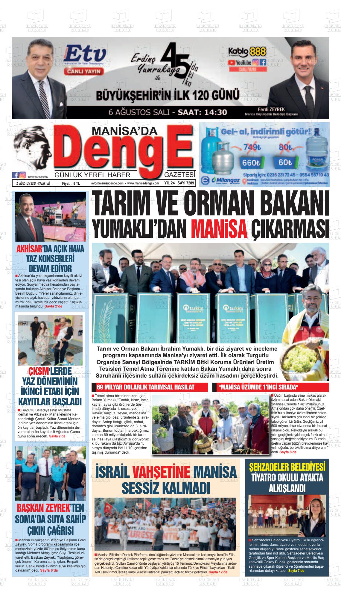 05 Ağustos 2024 Manisada Denge Gazete Manşeti