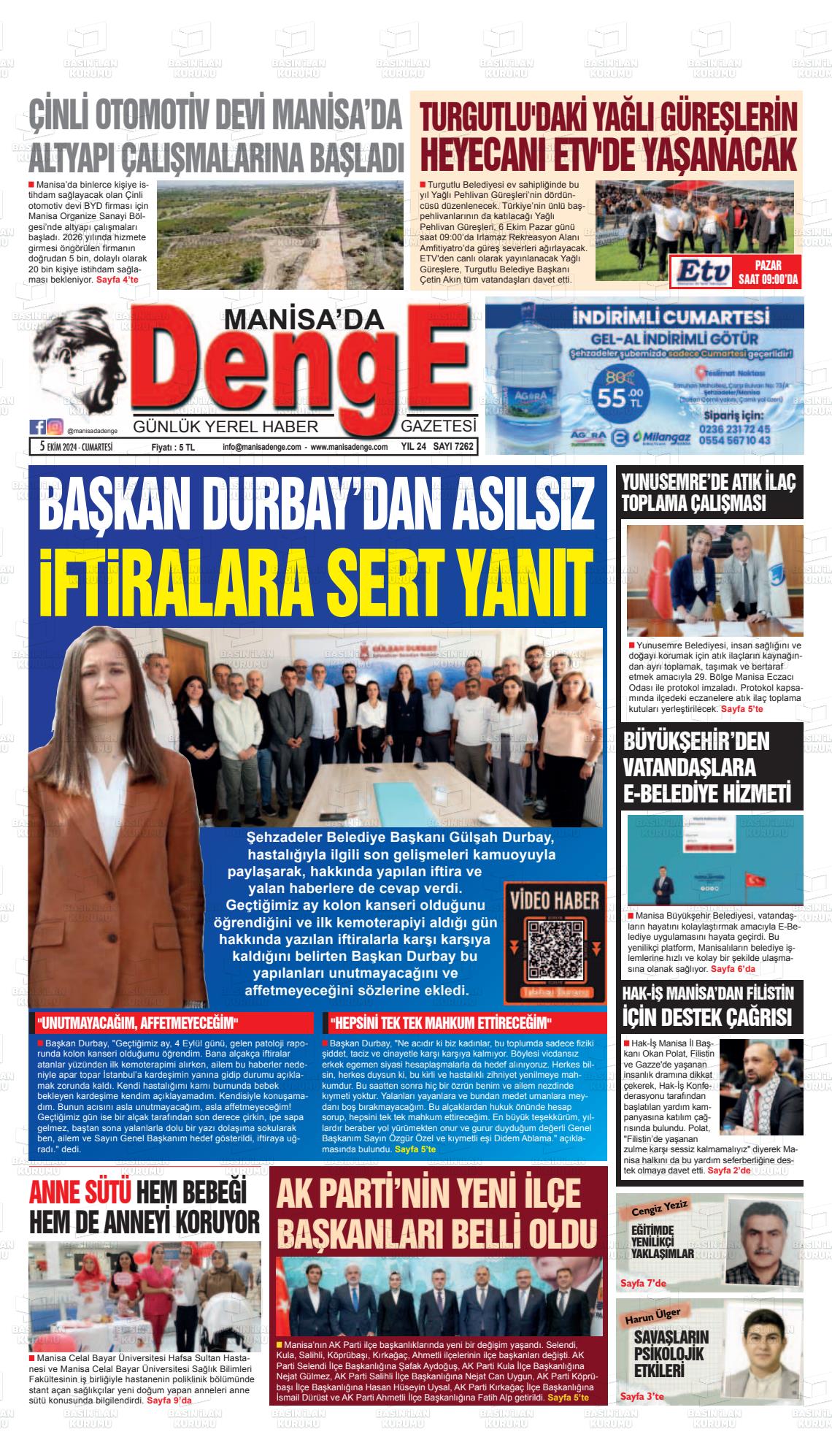 05 Ekim 2024 Manisada Denge Gazete Manşeti