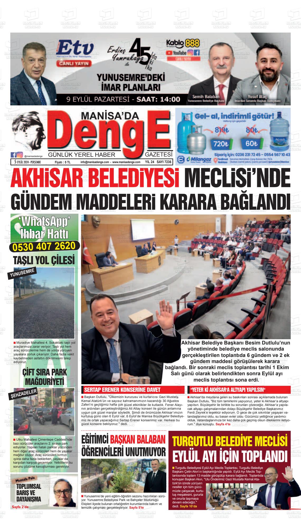 05 Eylül 2024 Manisada Denge Gazete Manşeti