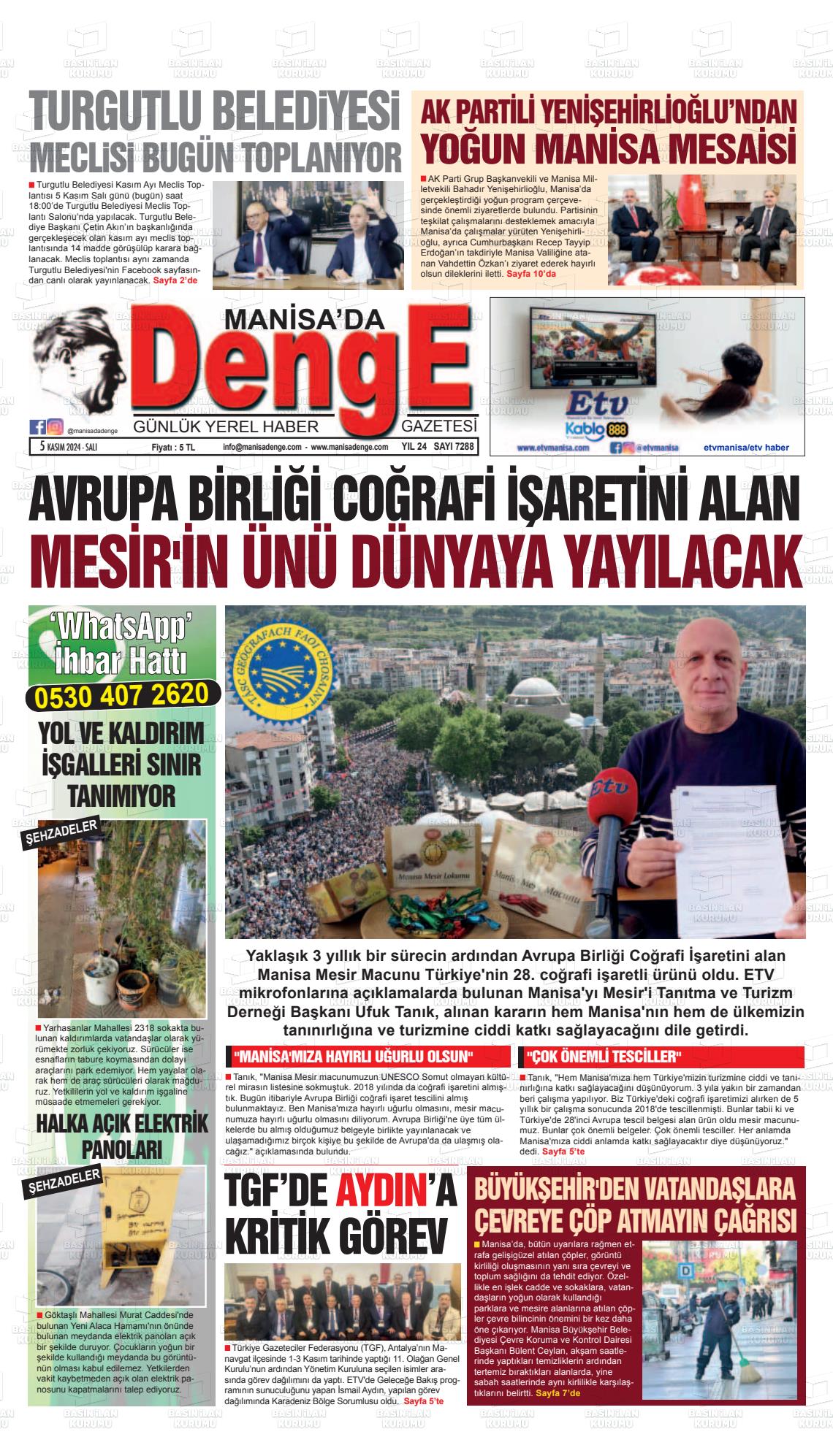 05 Kasım 2024 Manisada Denge Gazete Manşeti