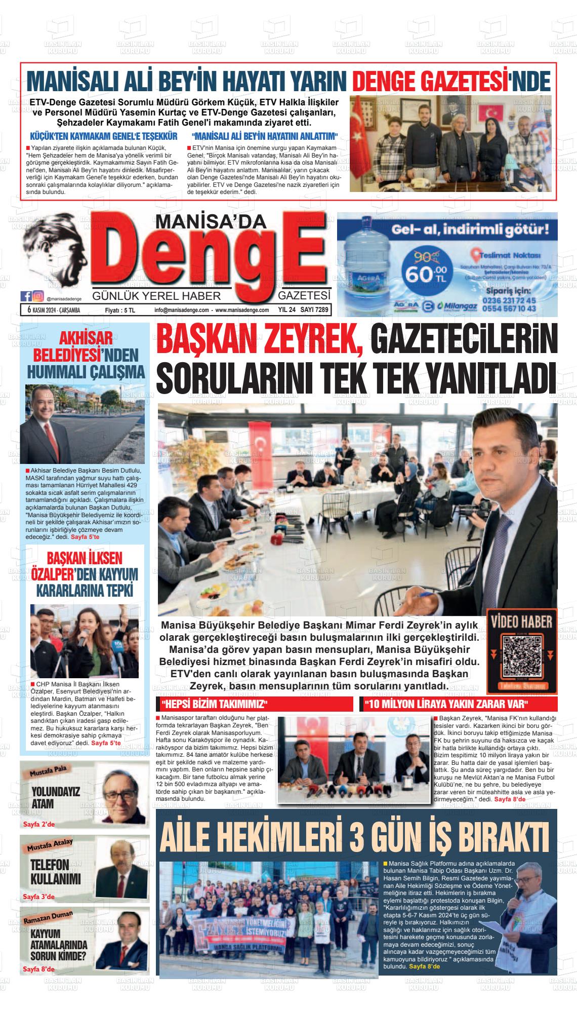 06 Kasım 2024 Manisada Denge Gazete Manşeti