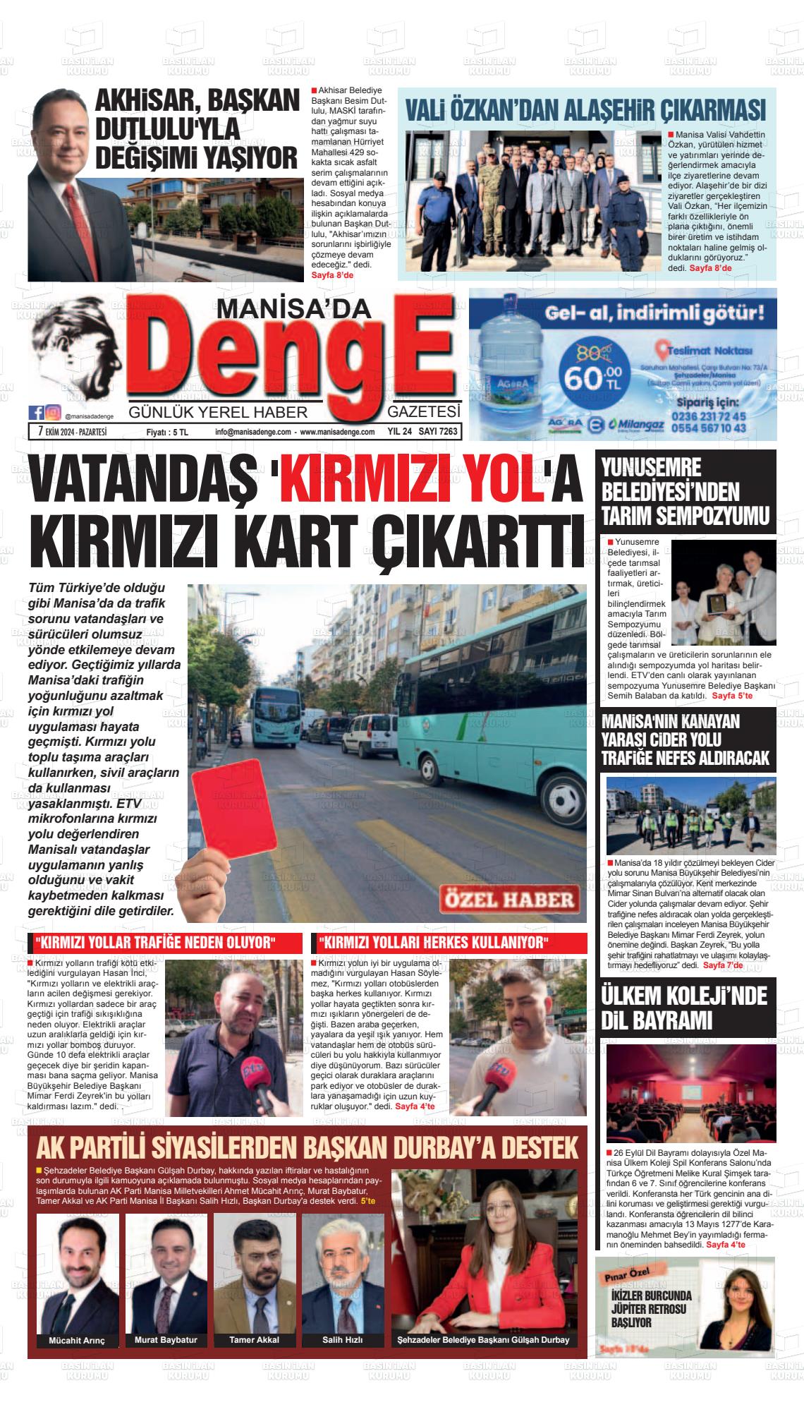 07 Ekim 2024 Manisada Denge Gazete Manşeti