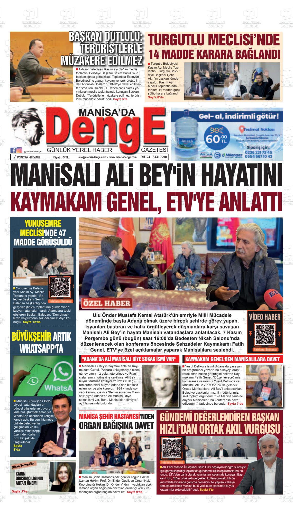 07 Kasım 2024 Manisada Denge Gazete Manşeti