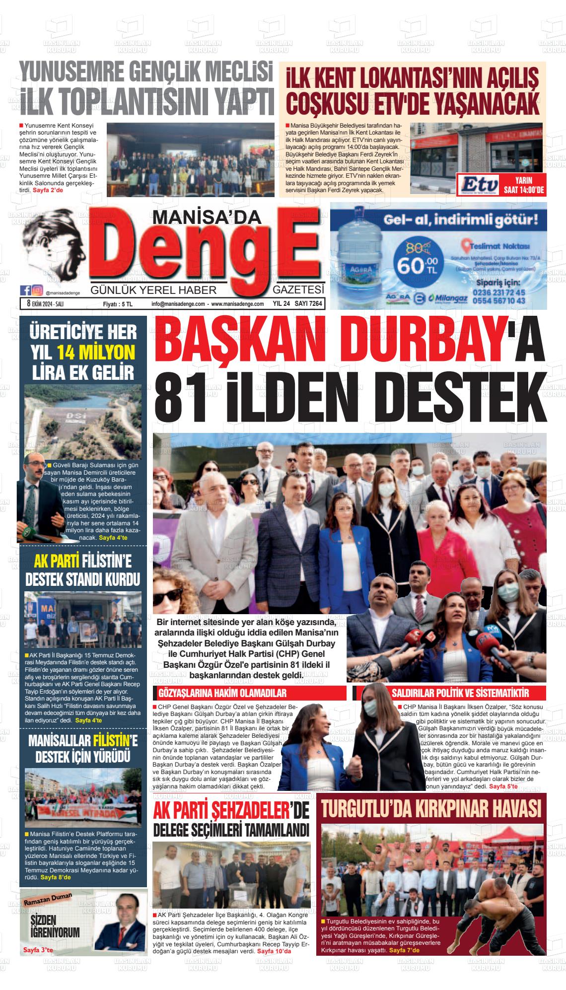 08 Ekim 2024 Manisada Denge Gazete Manşeti