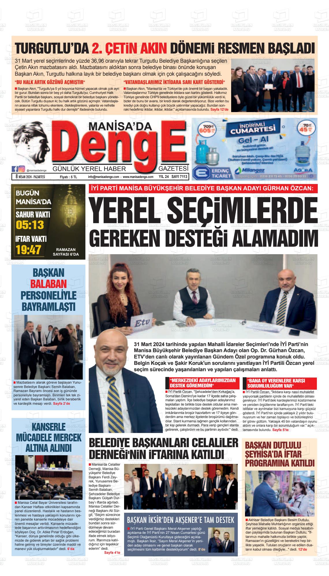 08 Nisan 2024 Manisada Denge Gazete Manşeti