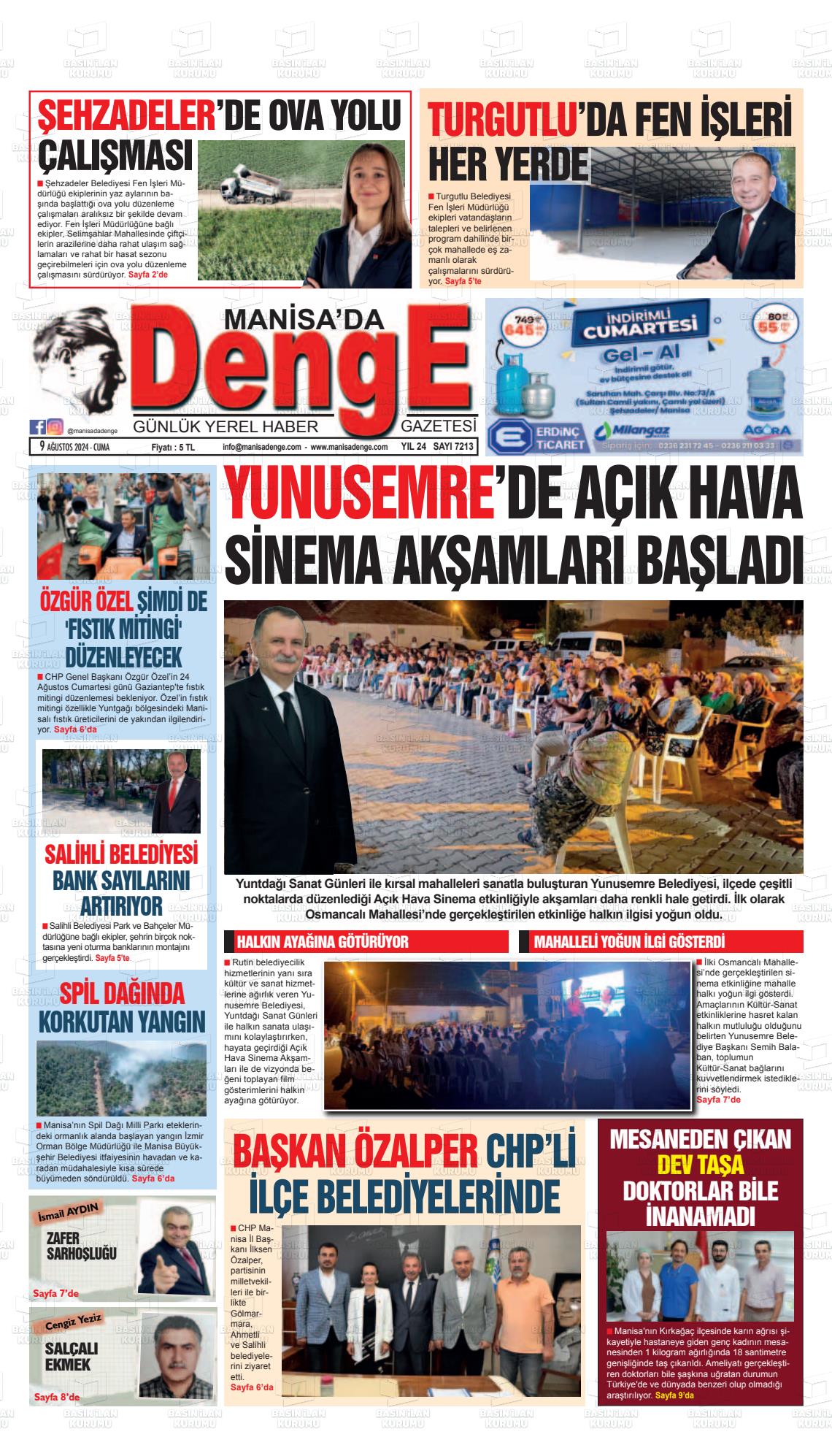 09 Ağustos 2024 Manisada Denge Gazete Manşeti