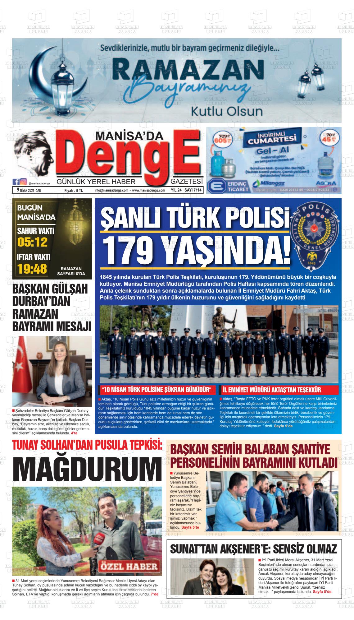 09 Nisan 2024 Manisada Denge Gazete Manşeti