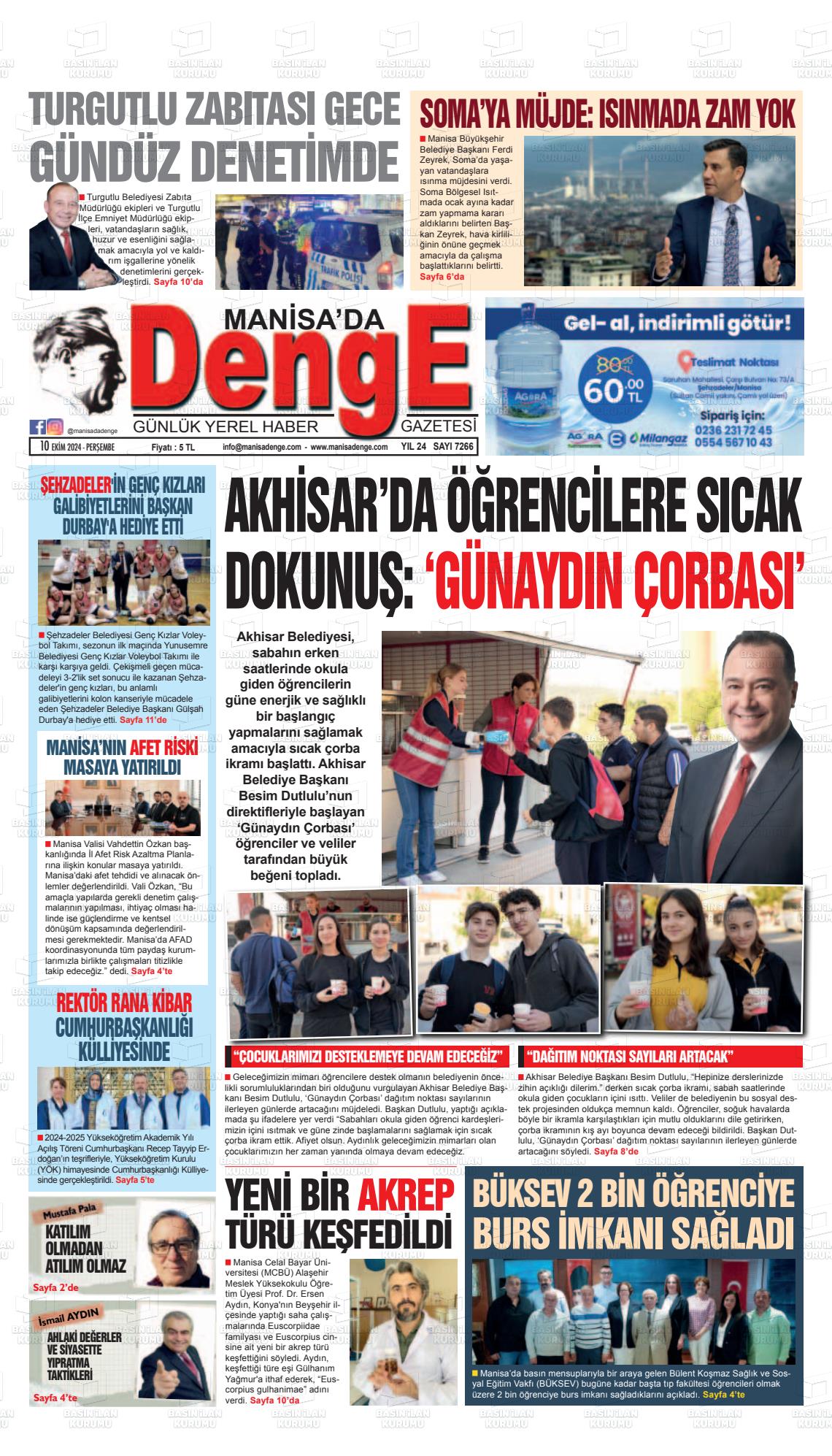 10 Ekim 2024 Manisada Denge Gazete Manşeti