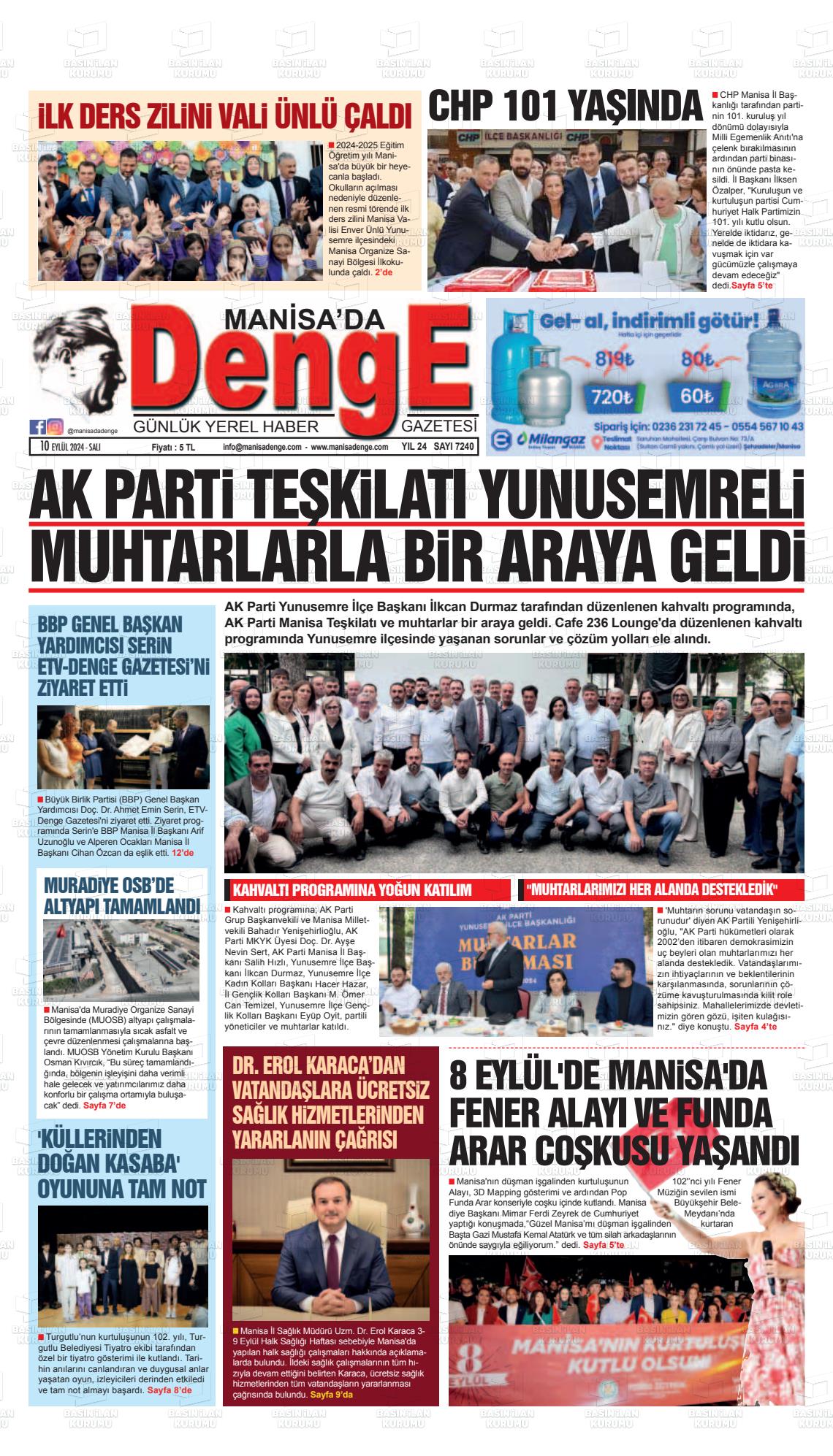 10 Eylül 2024 Manisada Denge Gazete Manşeti