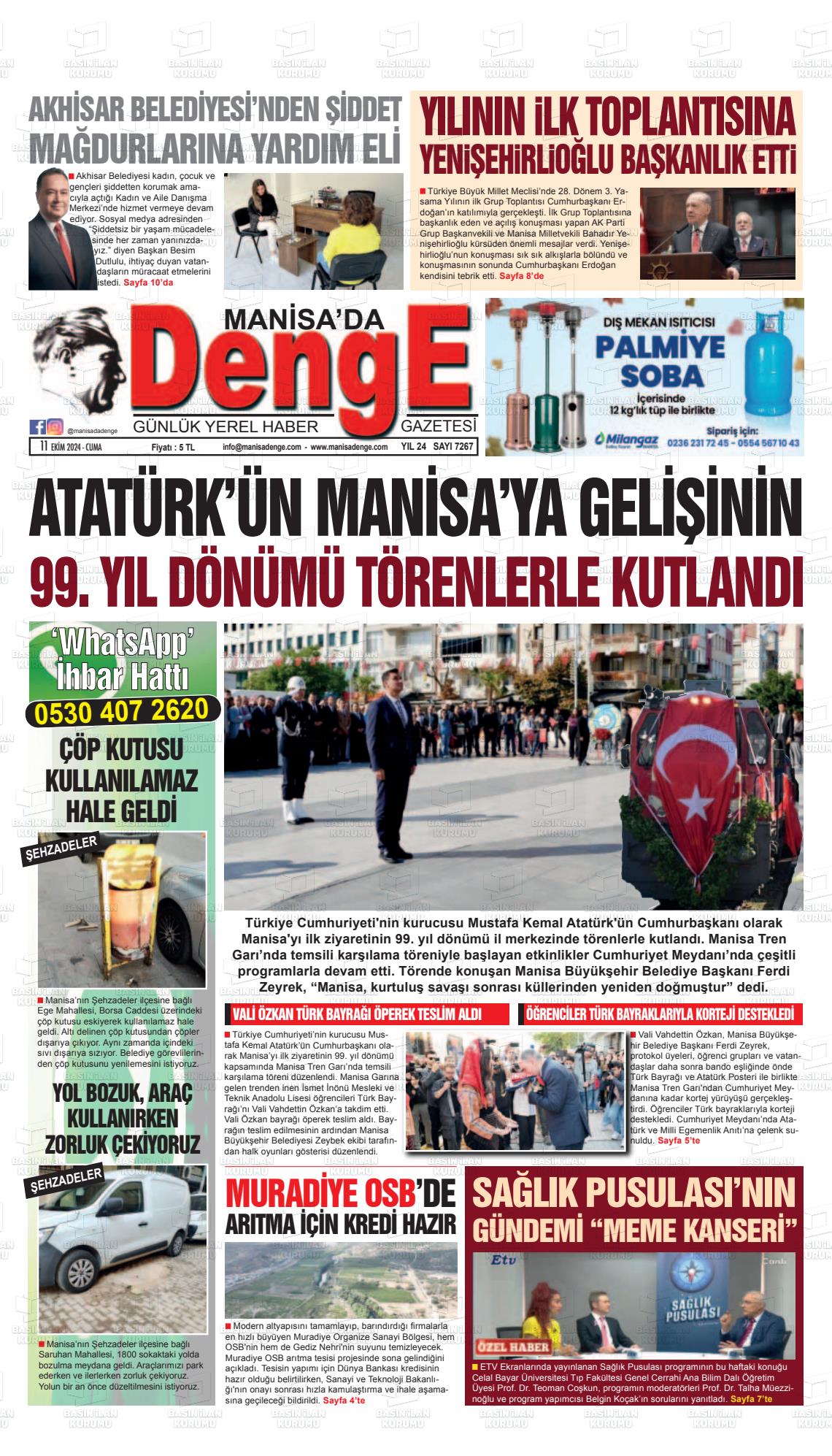 11 Ekim 2024 Manisada Denge Gazete Manşeti