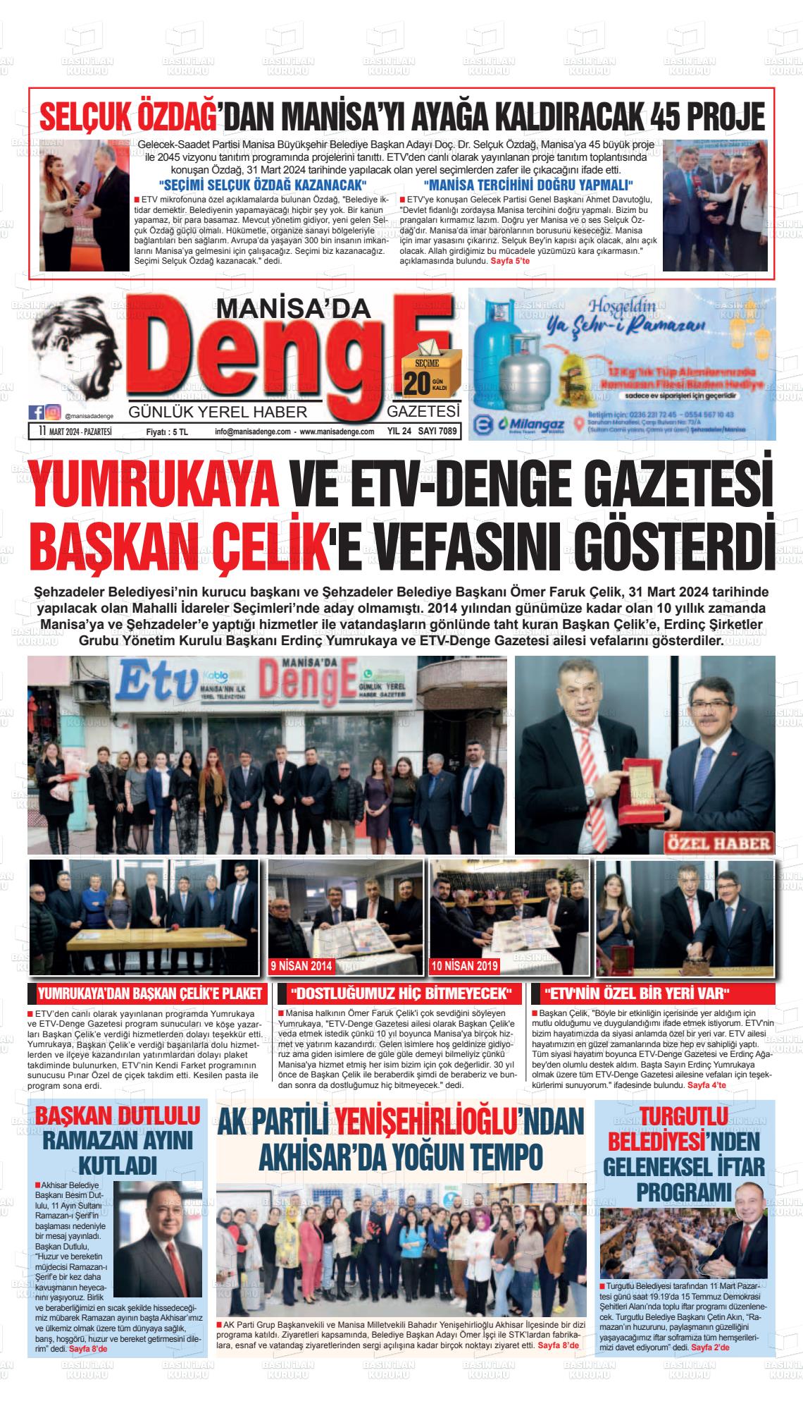 11 Mart 2024 Manisada Denge Gazete Manşeti