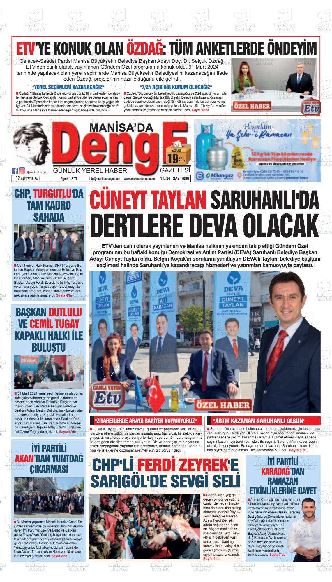 12 Mart 2024 Manisada Denge Gazete Manşeti