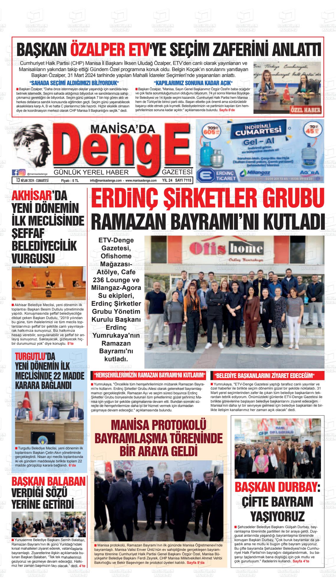 13 Nisan 2024 Manisada Denge Gazete Manşeti