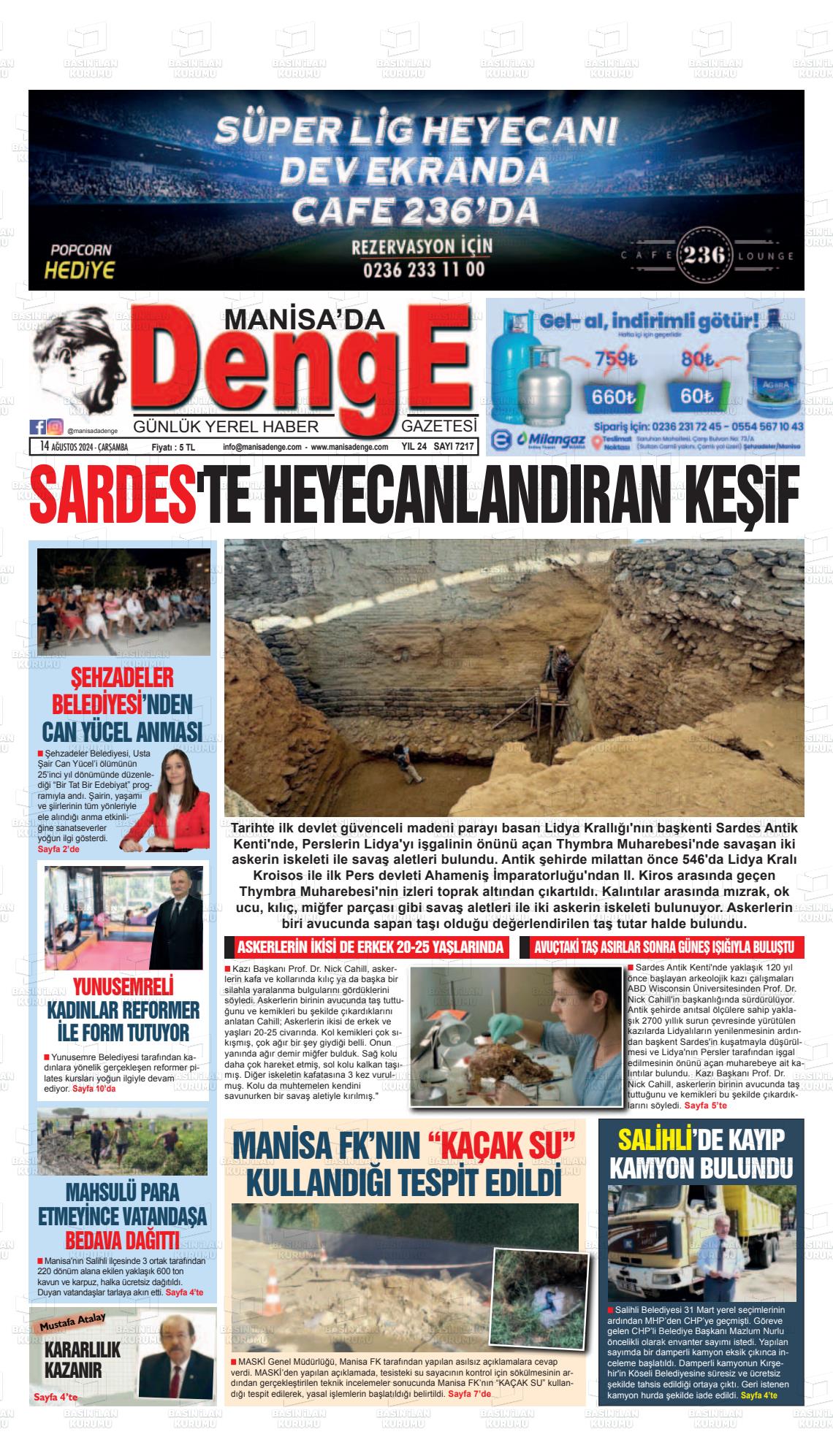 14 Ağustos 2024 Manisada Denge Gazete Manşeti