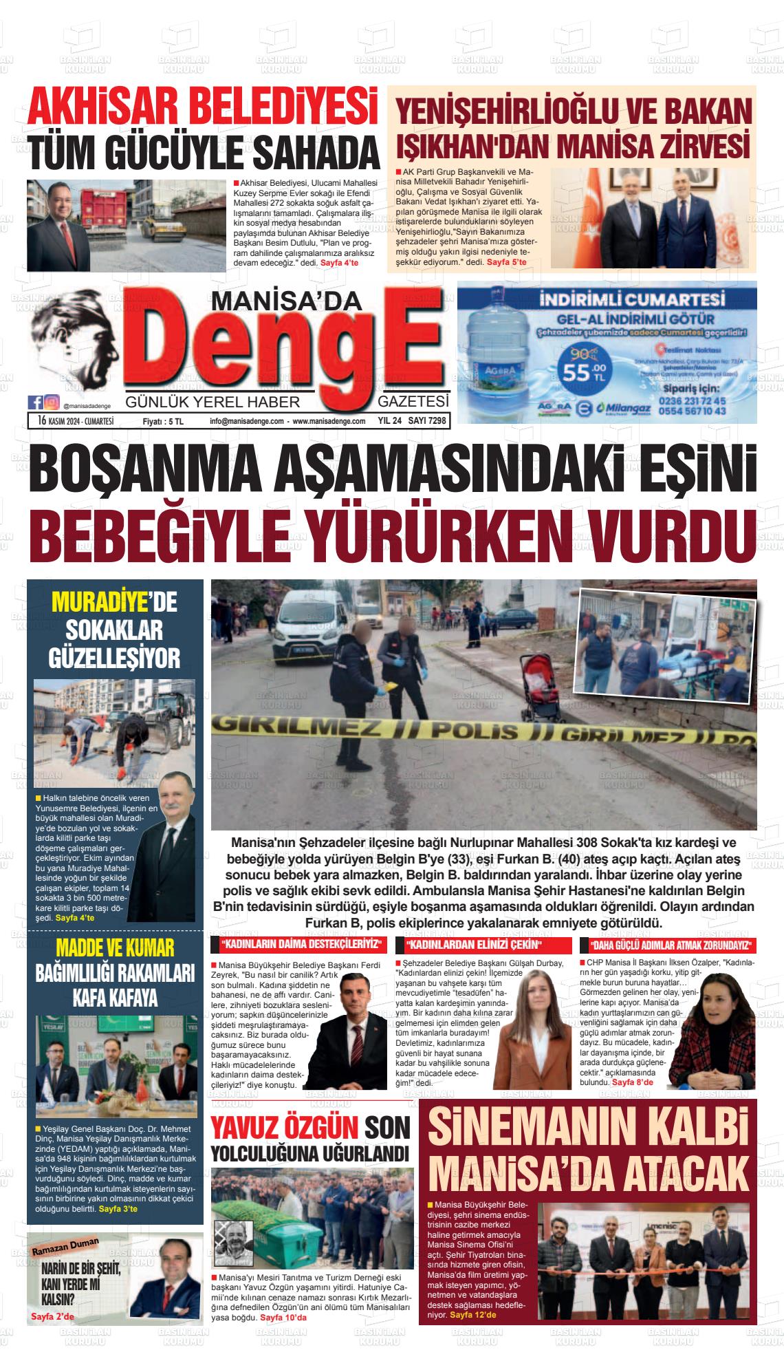 16 Kasım 2024 Manisada Denge Gazete Manşeti