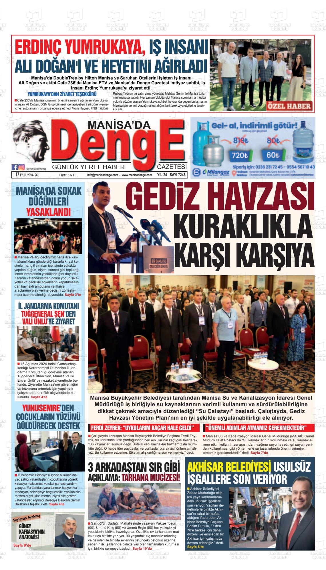 17 Eylül 2024 Manisada Denge Gazete Manşeti