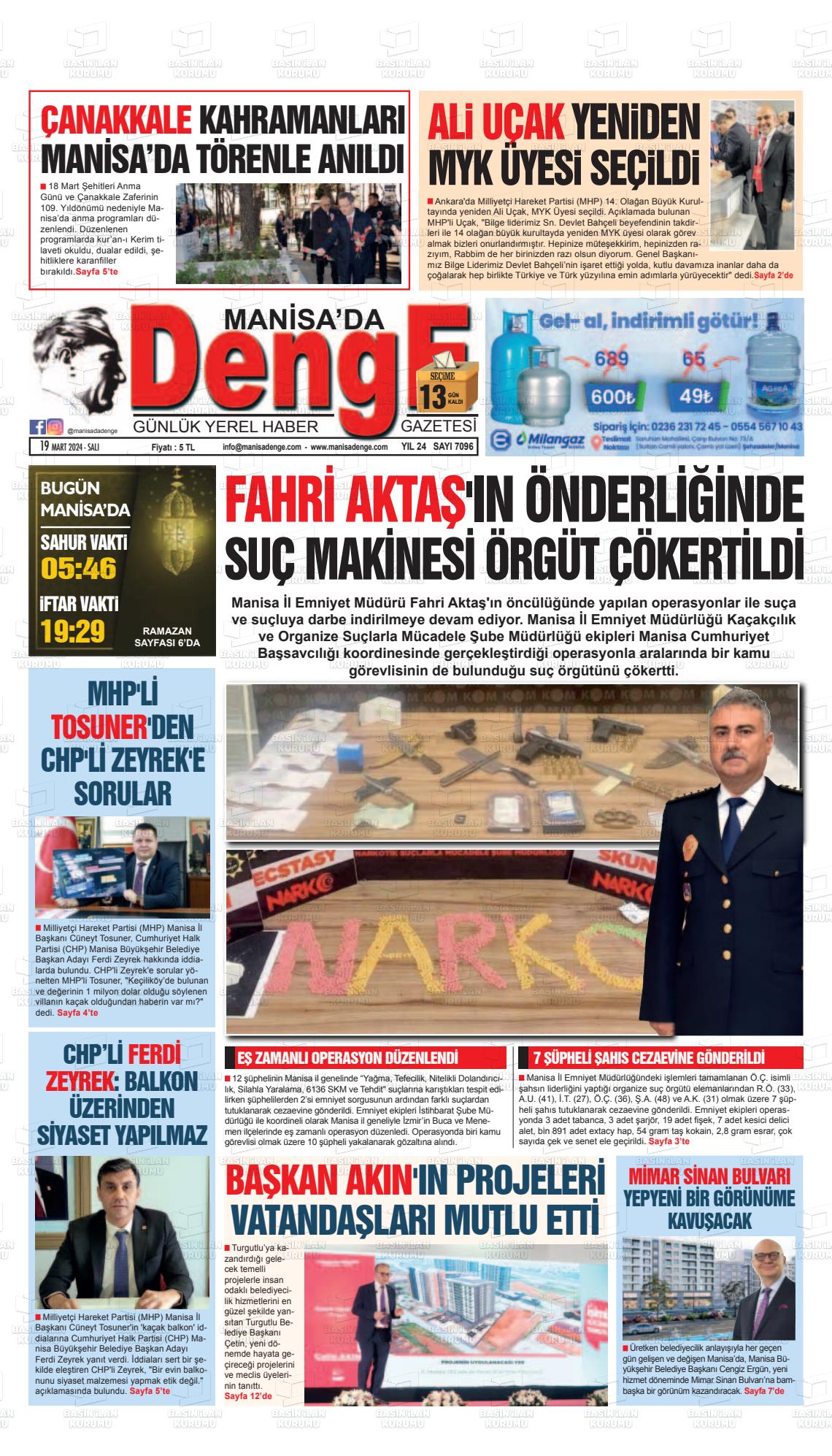 19 Mart 2024 Manisada Denge Gazete Manşeti