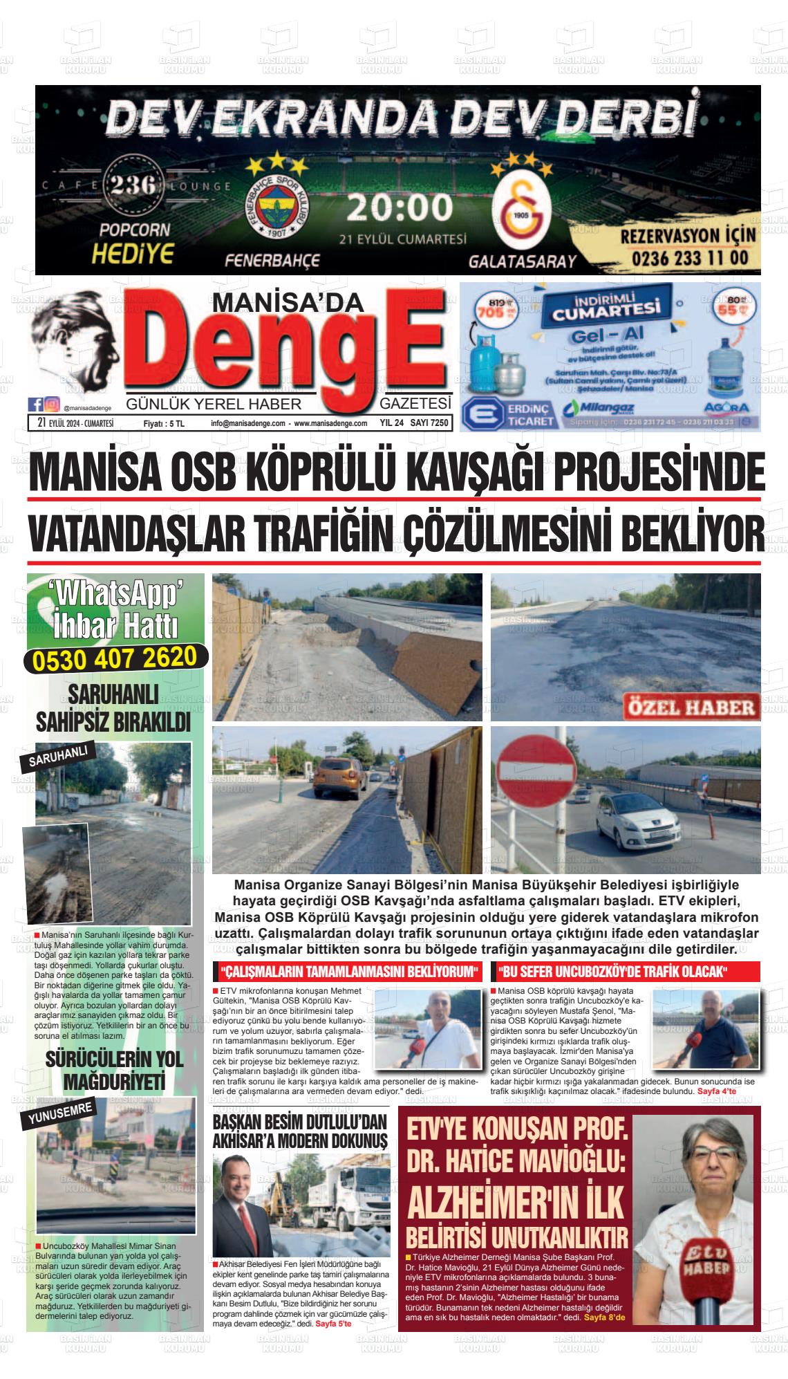 21 Eylül 2024 Manisada Denge Gazete Manşeti