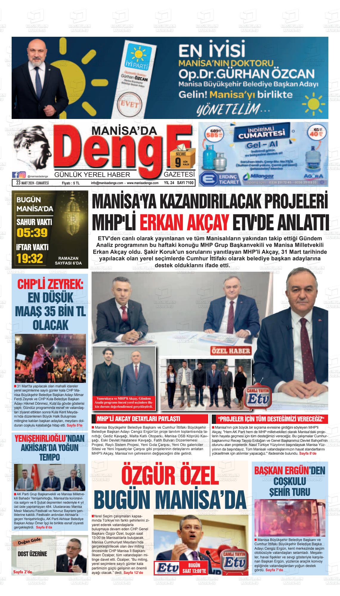 23 Mart 2024 Manisada Denge Gazete Manşeti