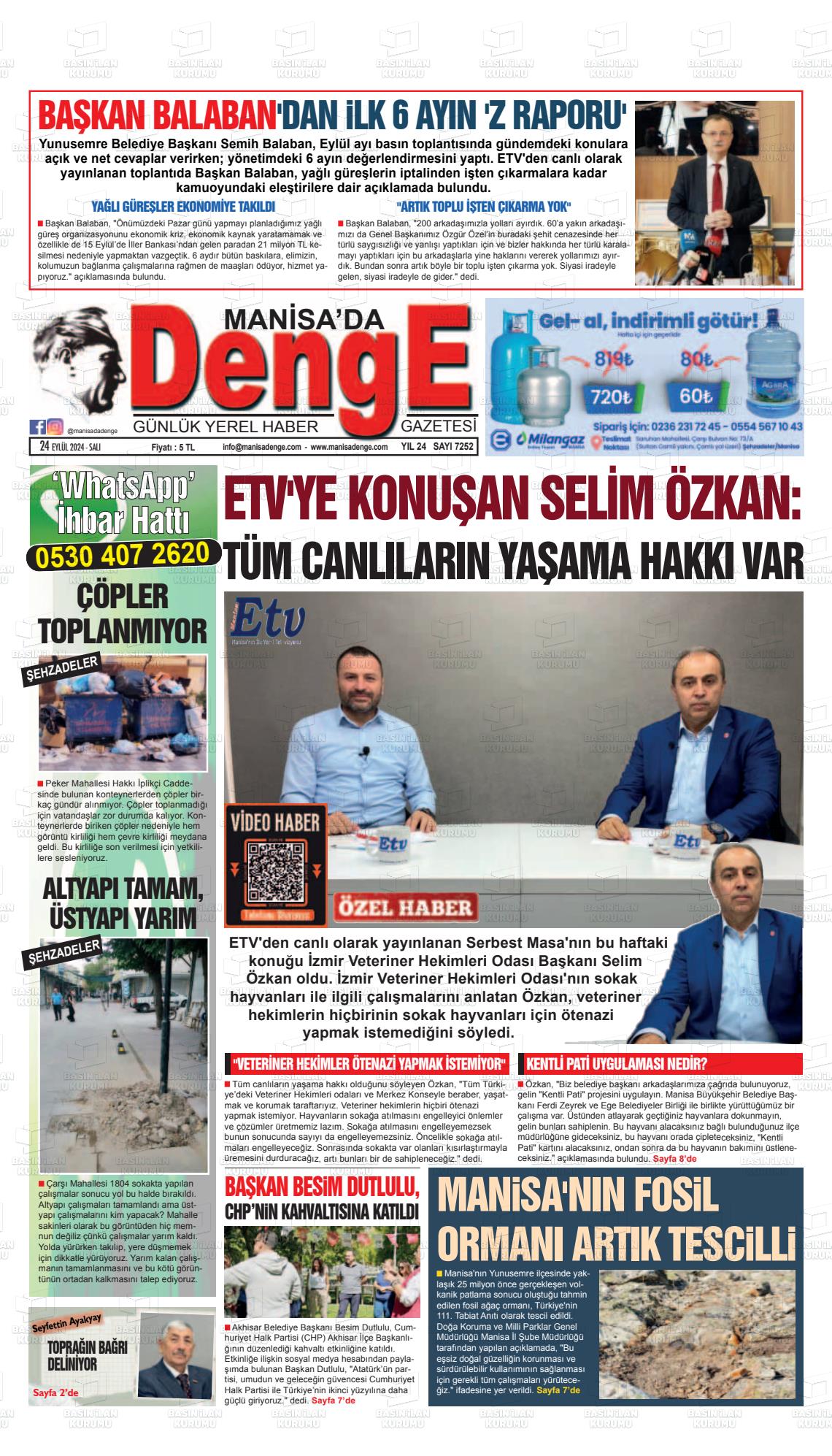 24 Eylül 2024 Manisada Denge Gazete Manşeti