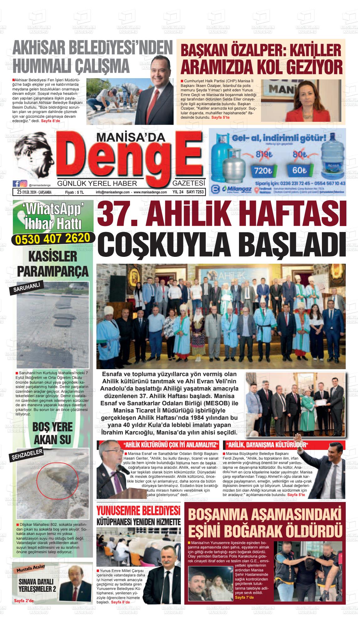 25 Eylül 2024 Manisada Denge Gazete Manşeti