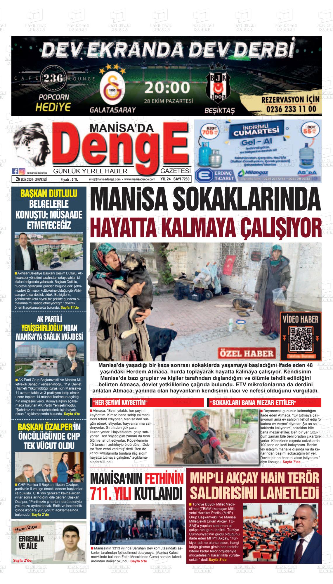 26 Ekim 2024 Manisada Denge Gazete Manşeti