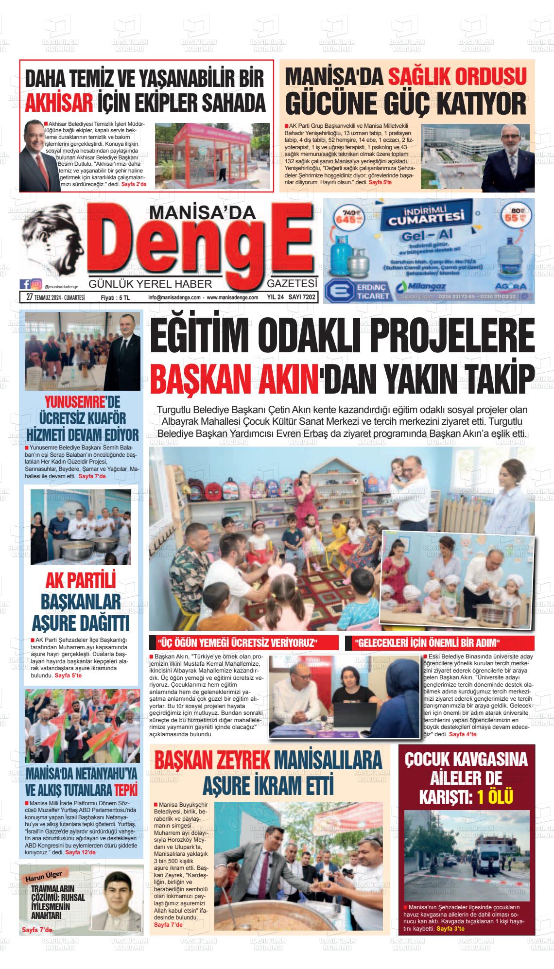 27 Temmuz 2024 Manisada Denge Gazete Manşeti